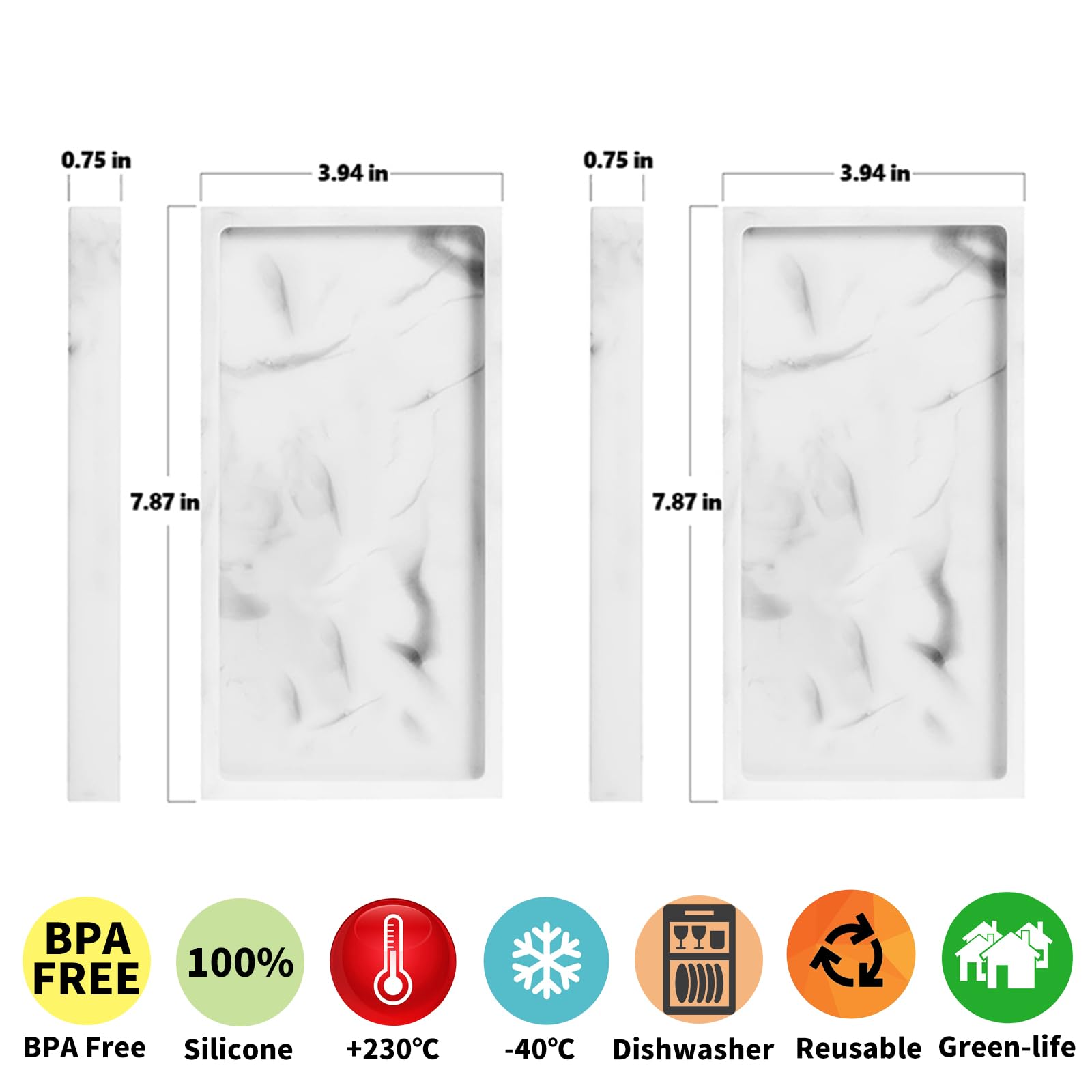 2 Packs Silicone Bathroom Vanity Tray Rectangle Set, Shatterproof Flexible Bathroom Tray, 7.8'' & 7.8'' Silicone Soap Dispenser