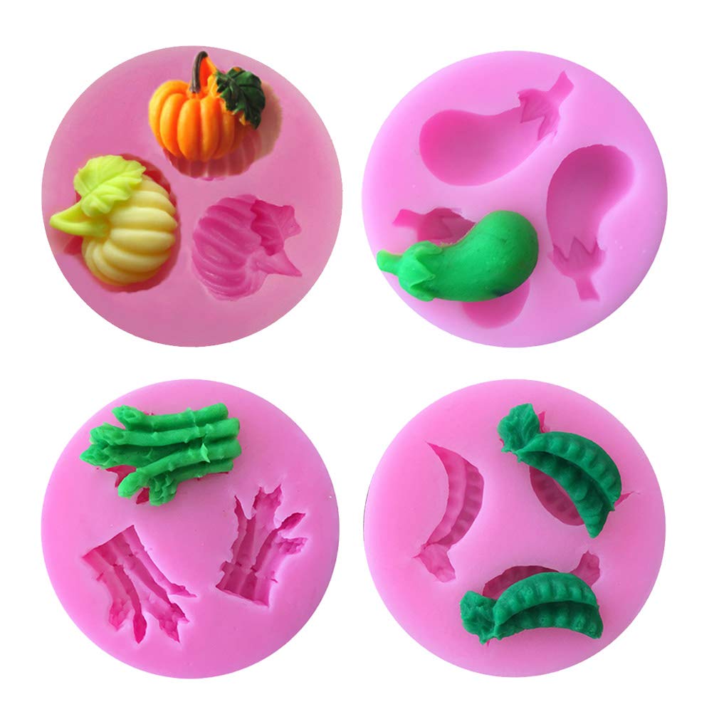 4 Pcs Mini Vegetables Pumpkin Eggplant Peas String Beans Asparagus For Diy Cake Fondant Baking Biscuit Tray 3D Hard Candies Dess