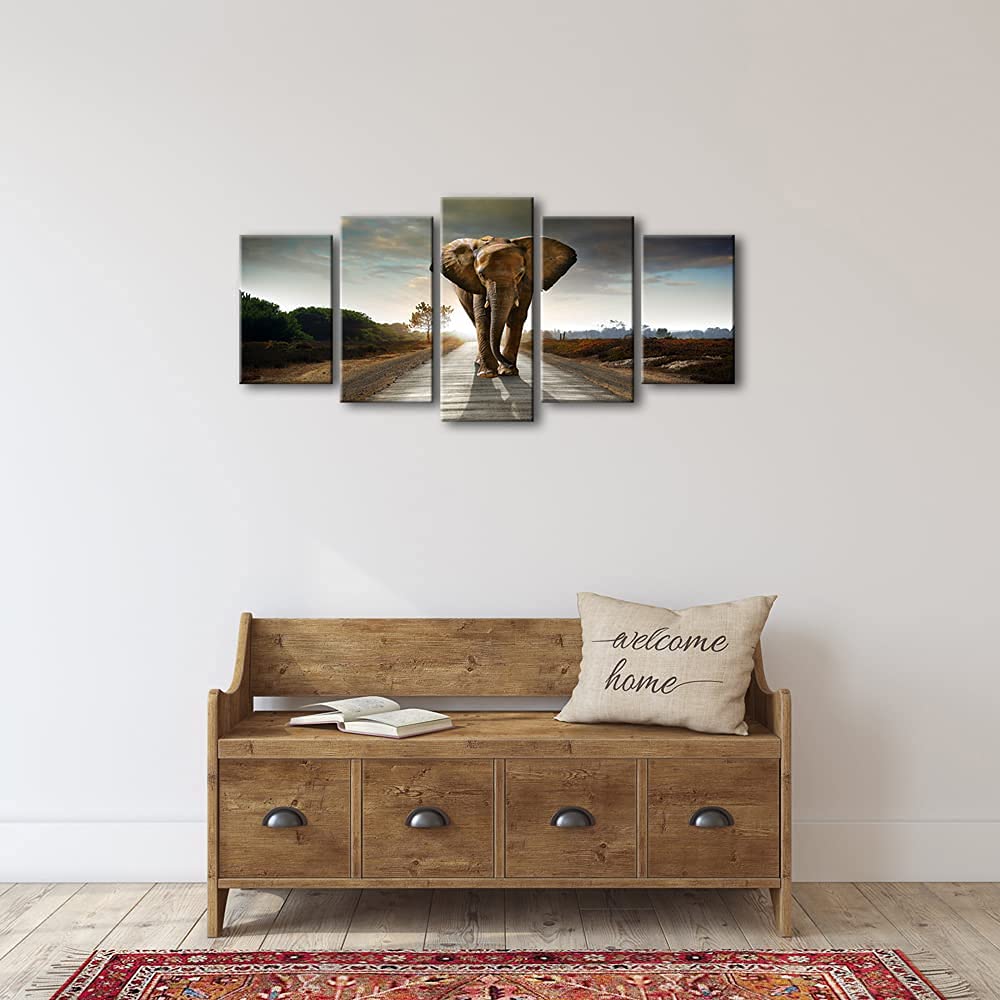 Wieco Art Elephant Canvas Prints Wall Art Animals Pictures To Photo Paintings Decor For Living Room Bedroom Home Decorations 5 P
