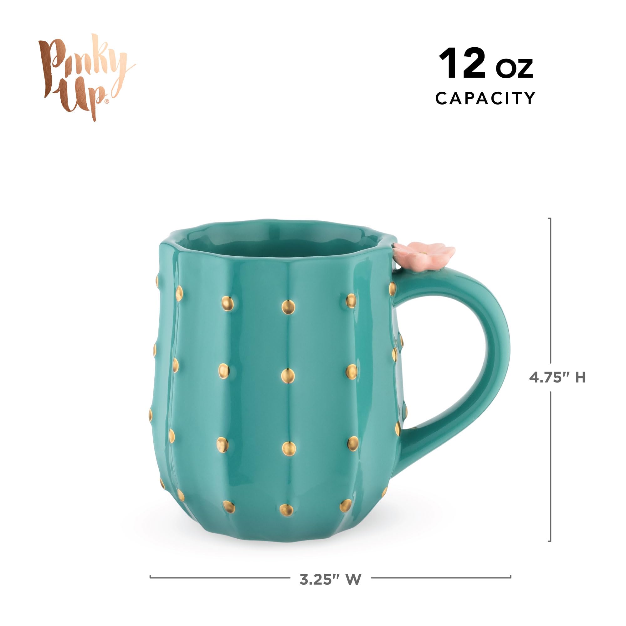 Pinky Up Cactus Ceramic Coffee Mug, 12 oz Green Tea Cup, Model 6882, Perfect for Lattes, Cocktails, and More