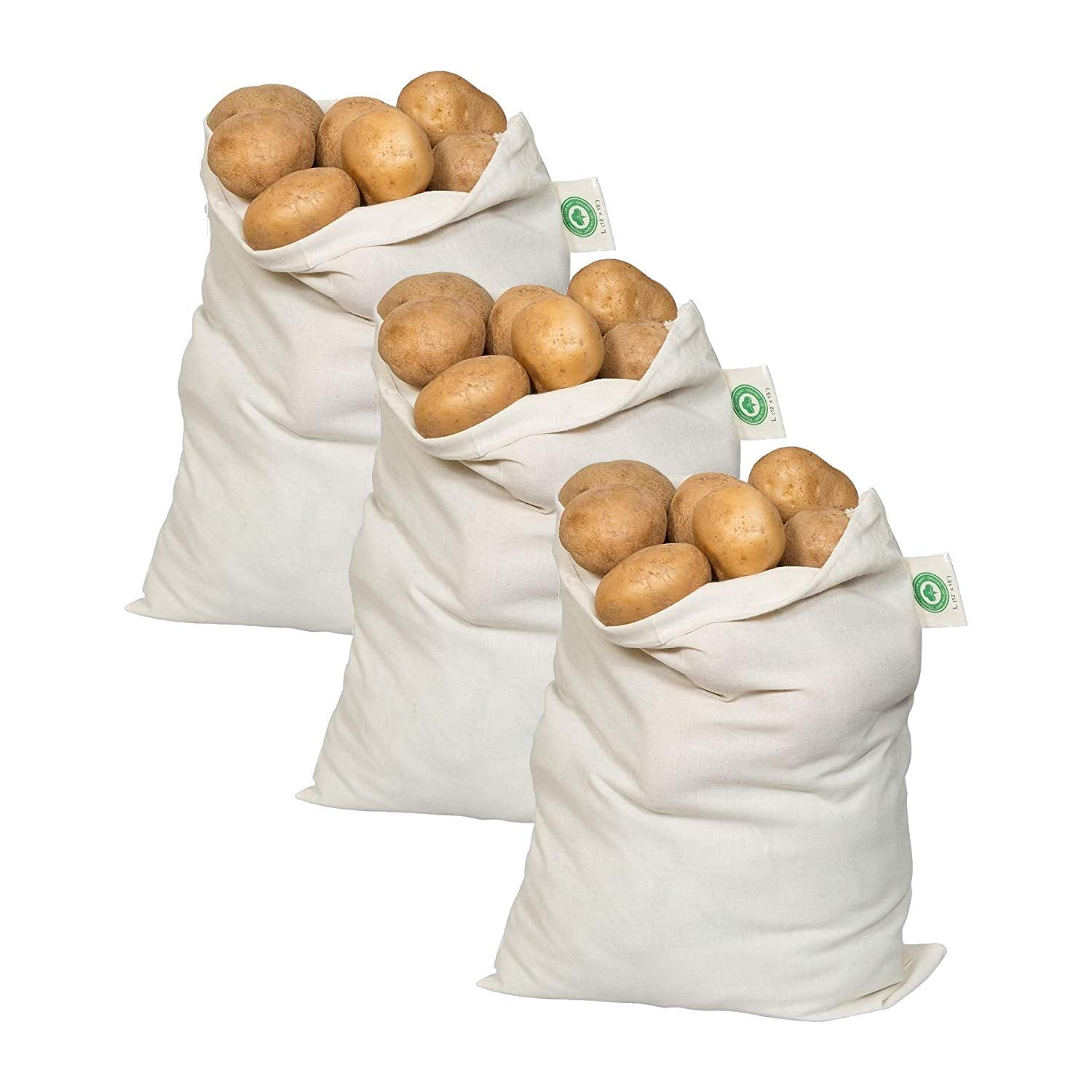 Potato Storage Bags for Pantry - Organic Cotton Potato Sacks - Washable Potato Keeper & Potato Holder with Drawstring - Root Veg