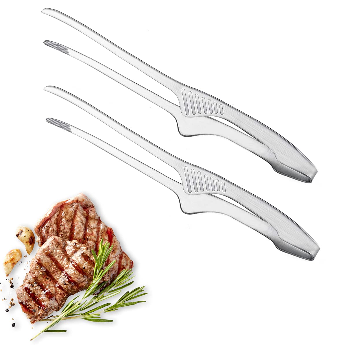 2 Pieces Stainless Steel Grill Tongs For Korean And Japanese Bbq Clean & Convenient Use,Non-Slip Serrated Tips,Ideal For Cooking