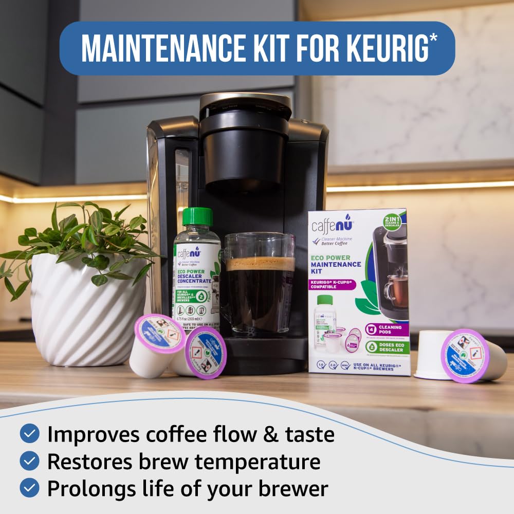Caffenu Keurig Descaling Solution & Cleaner Pods - 3.5 oz, 4 Uses, Removes Limescale for Better Tasting Coffee