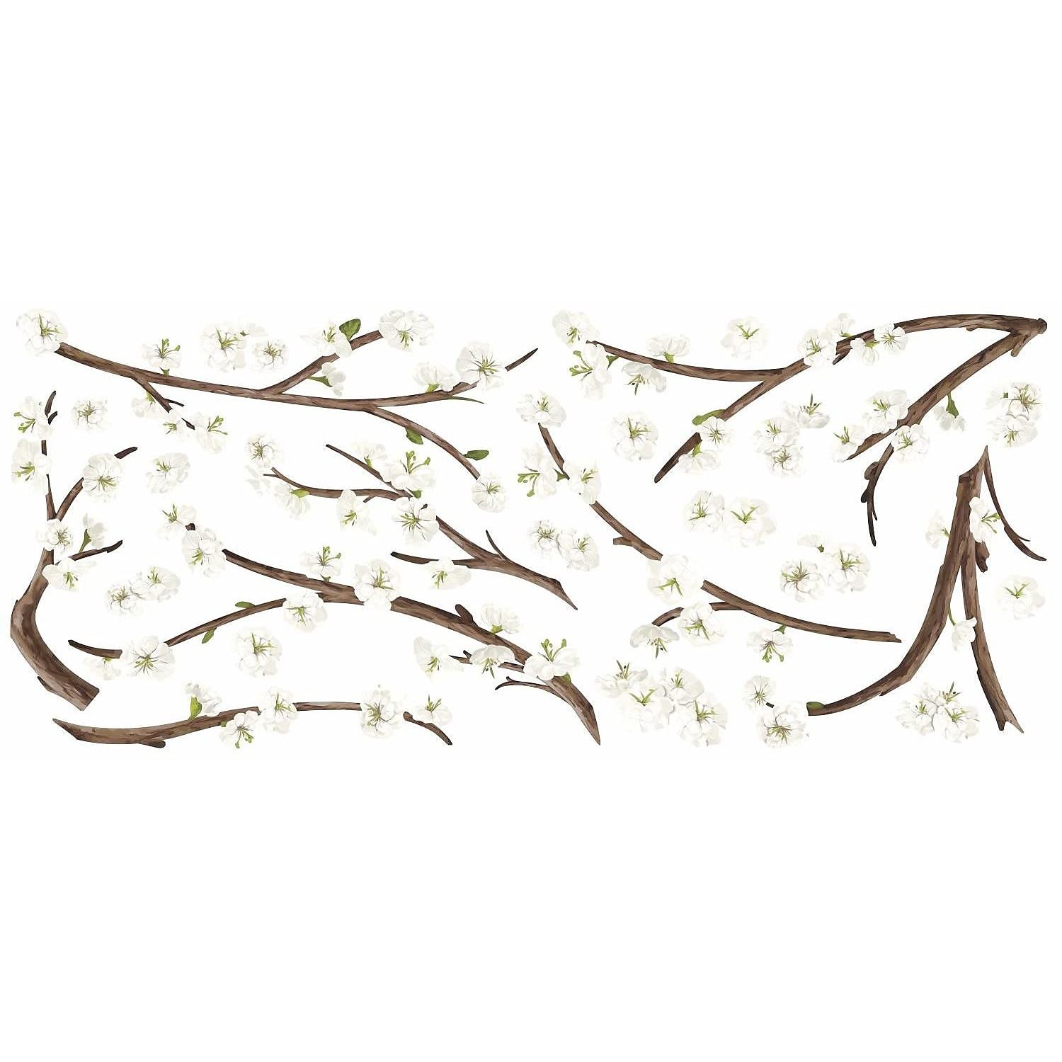 Roommates Rmk3201Gm White Blossom Branch Peel And Stick Giant Wall Decals With Flower Embellishments