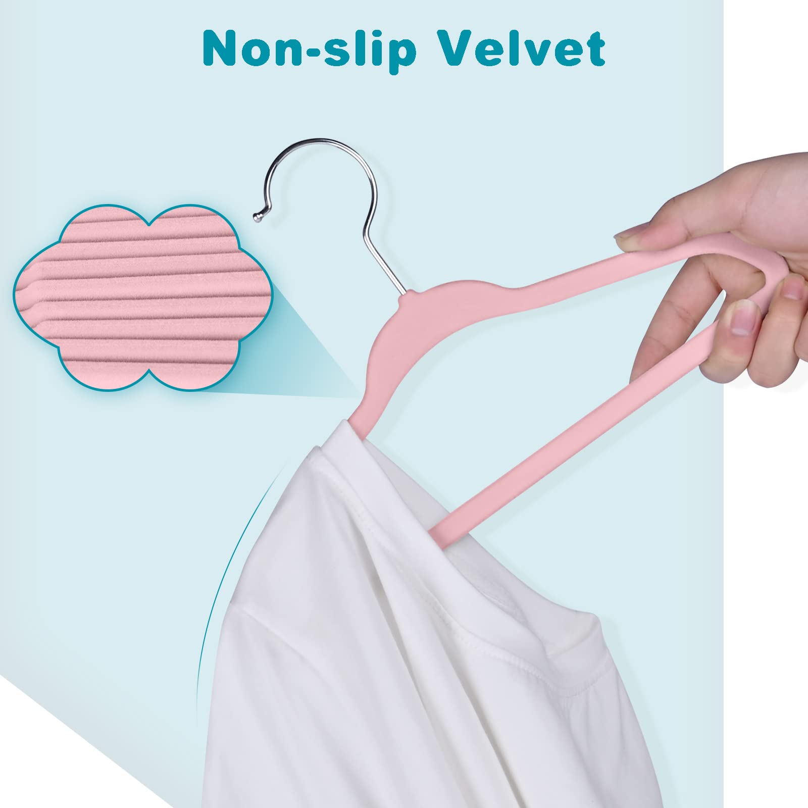 Bagial Kids Velvet Hangers 14 Inches Children'S Clothes Hangers Non-Slip Baby Hangers For Infant/Toddler (Pink,50Pack)