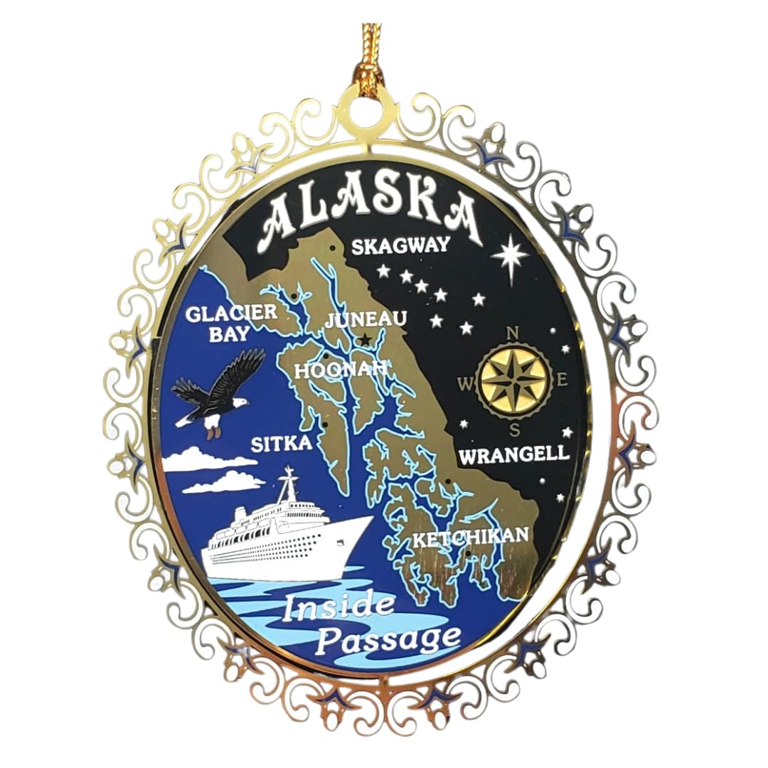 ALASKA Inside Passage ORNAMENT Brass Christmas Souvenir Travel Gift