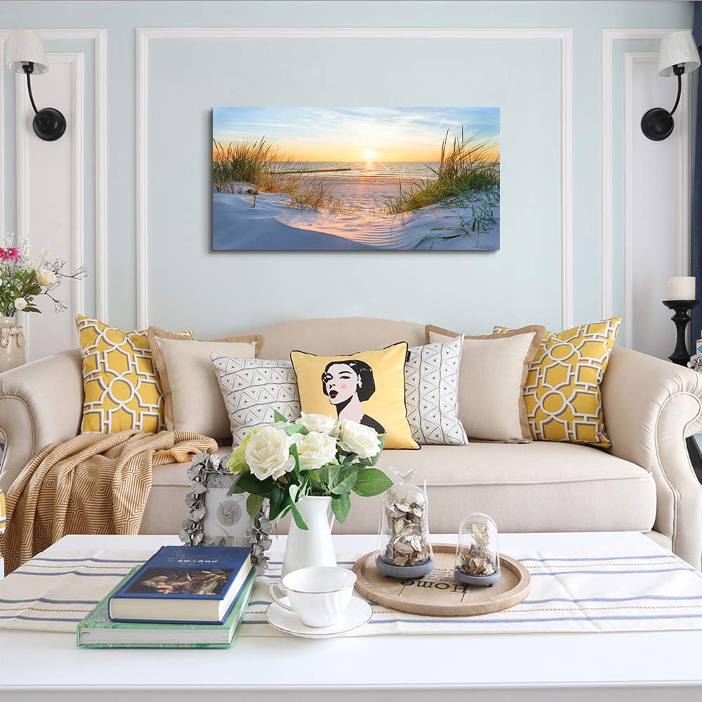 Wall Art For Living Room Large Size Wall Decorations Pictures Blue Sun Beach Grass Ocean Landscape Painting Office Wall Decor Ca