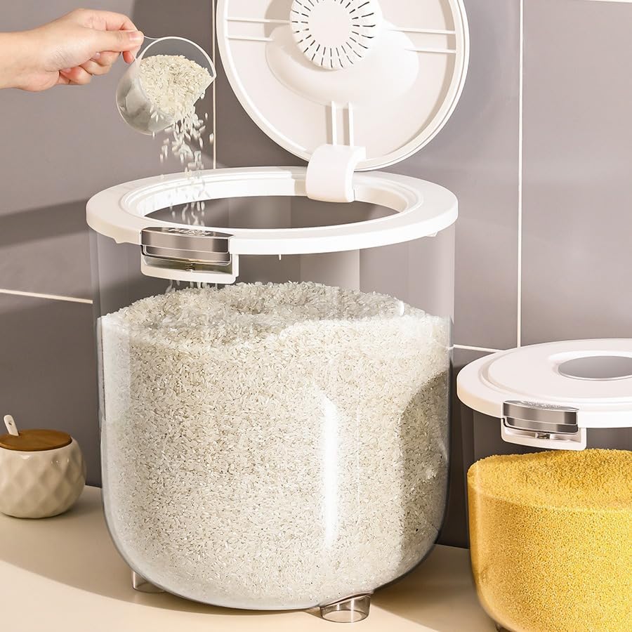 Homero Airtight Rice Storage Container 18Kg | Grocery Storage Box For Rice, Grains & Pulses | One-Click Lid, Bpa-Free Moisture-P