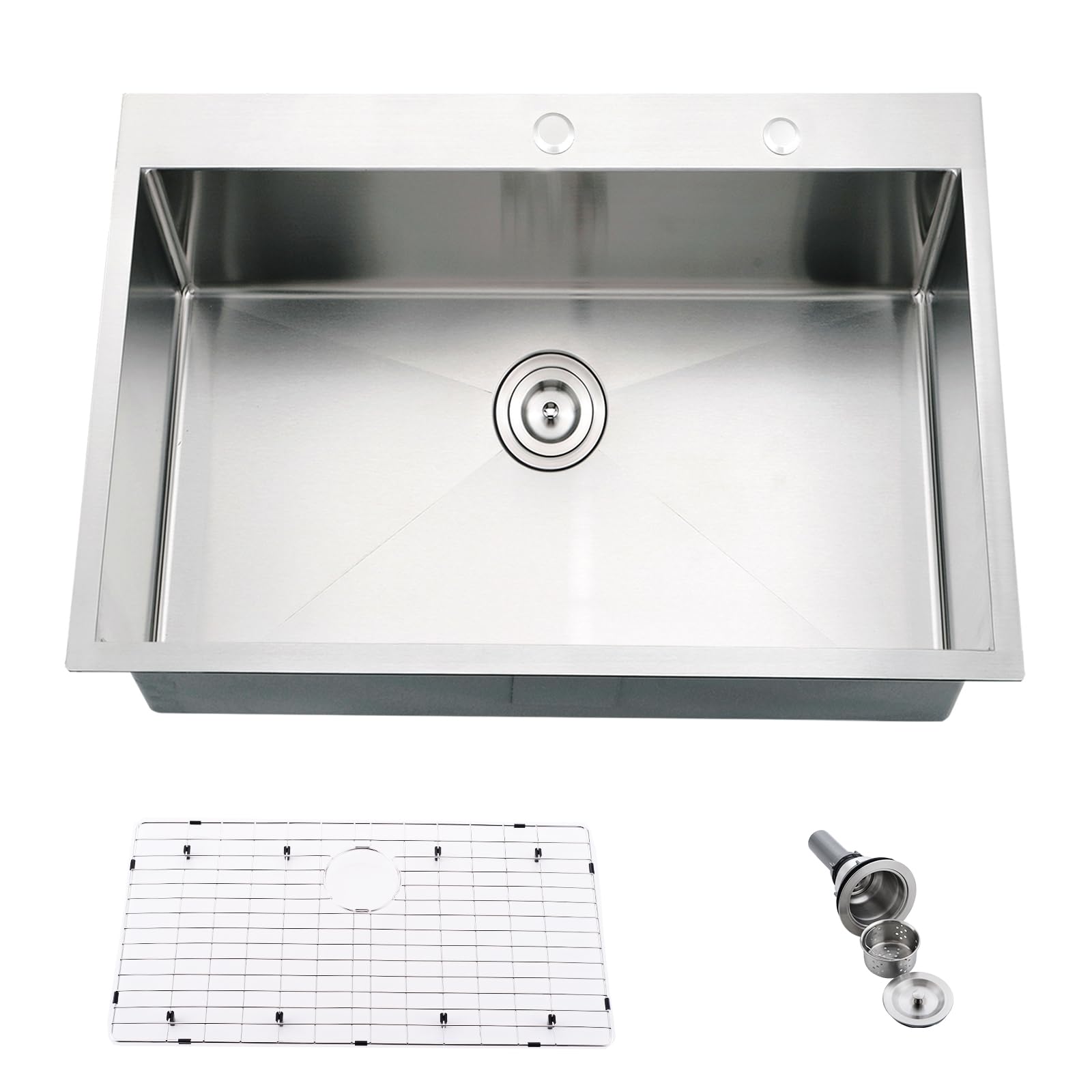 Jshozzy 28 Inch Drop In Kitchen Sink, 28'' X 19'' Kitchen Sink Drop In Single Bowl Deep Kitchen Sink 16 Gauge Stainless Steel Ki