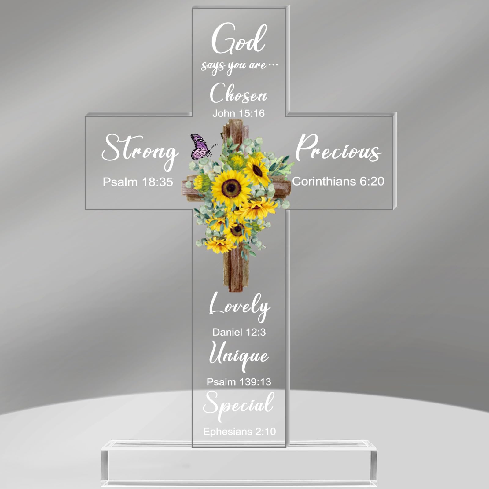 Chunful Acrylic Christian Jesus Gift for Women Men Acrylic Standing Cross Religious Inspirational Gifts with Bible Verse and Pra