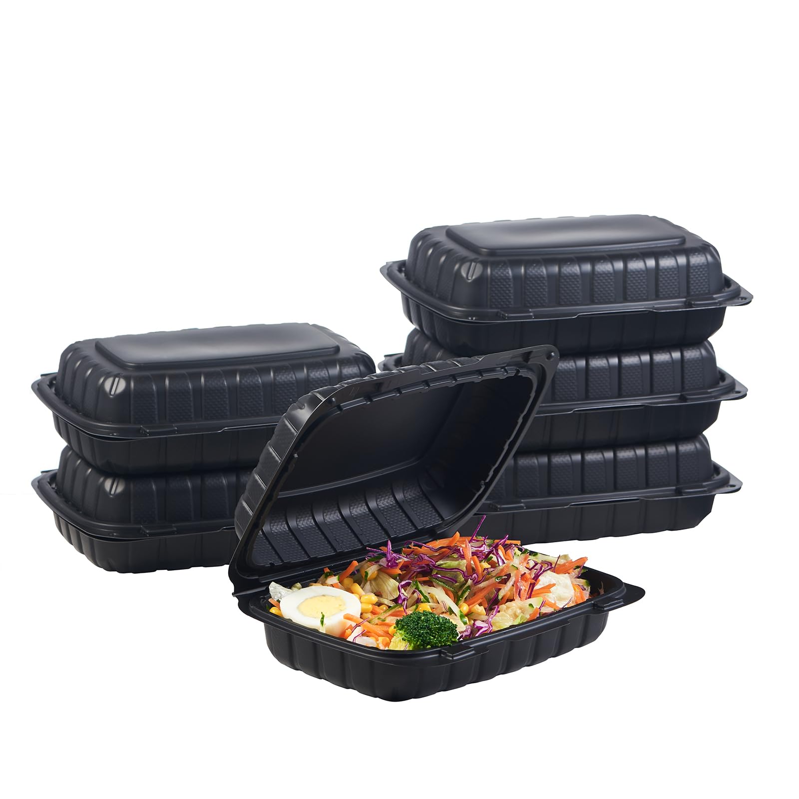 Jaluxing 9X6 1-Compartment 50-Pack Plastic Clamshell Containers Food To Go Box Heavy Duty Disposable Hinged With Secure Snap Lid