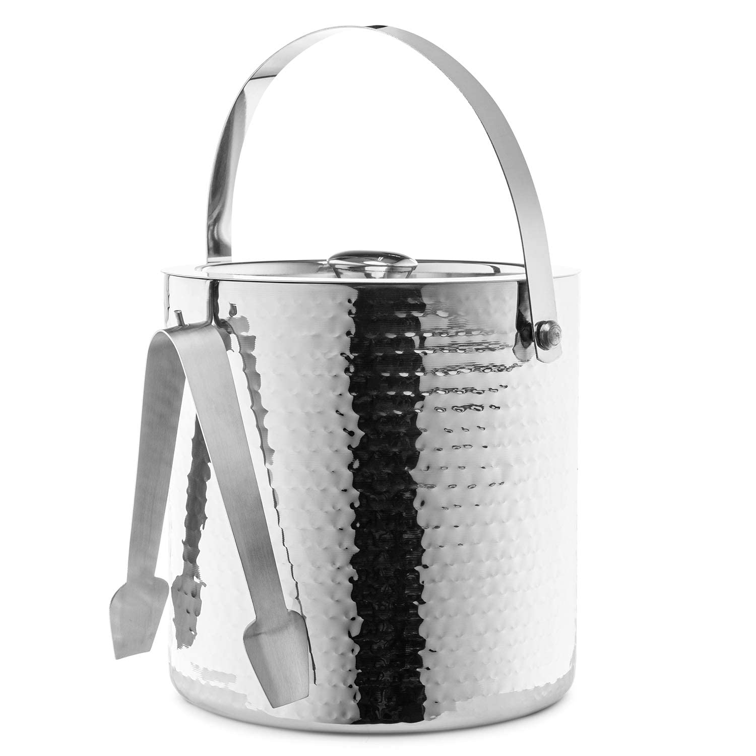 Hammered Ice Bucket - Ice Bucket With Tongs - Insulated Ice Bucket With Lid - Double Wall Ice Bucket 3 Quarts - By Colleta Home