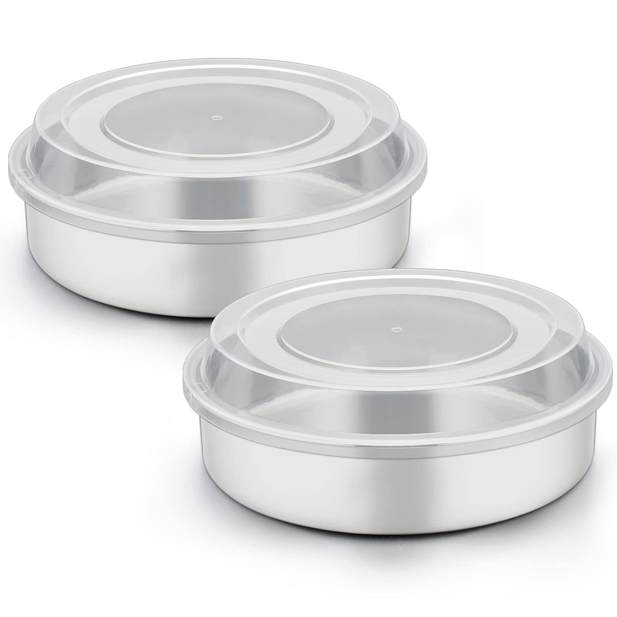 Teamfar 8 Inch Cake Pan, Stainless Steel Tiers Round Baking Cake Pans With Lids, Healthy & Heavy Duty, Dishwasher Safe & Easy Cl