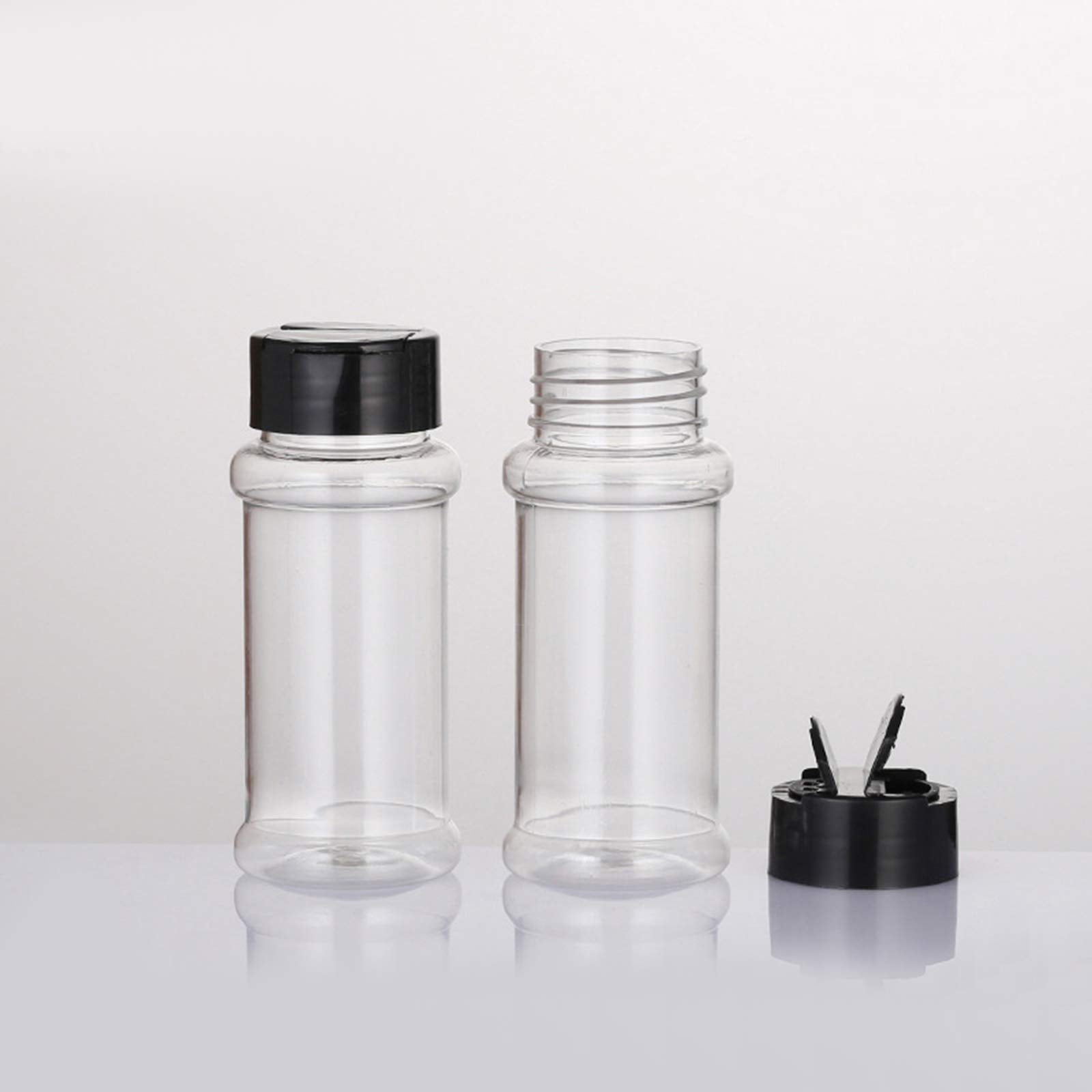 Feoowv 12 Pack - 3.3 Oz Plastic Spice Jars Bottles Containers With Black Screw Lids To Pour Or Shake - Perfect For Storing Spice