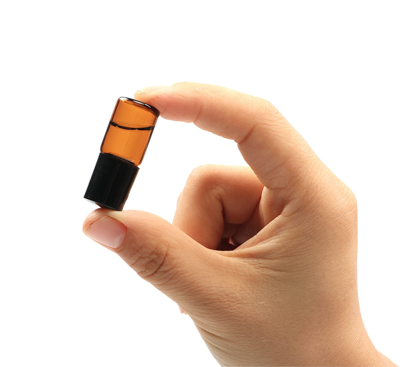 Furnido 25 Pack 2Ml Amber Glass Roll On Bottle For Essential Oils,Perfume Vial With Stainless Steel Roller Ball,Black Caps Mini