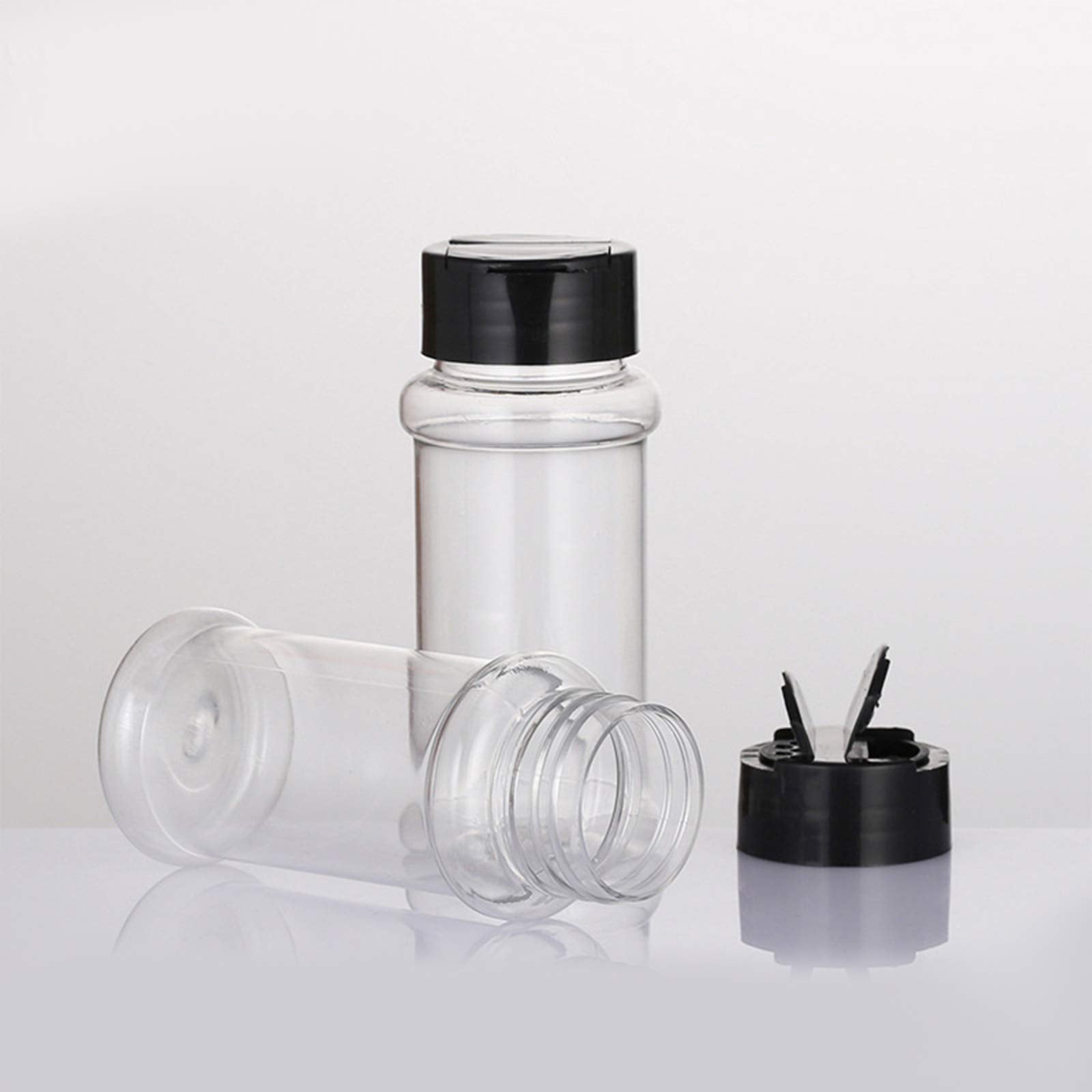 Feoowv 12 Pack - 3.3 Oz Plastic Spice Jars Bottles Containers With Black Screw Lids To Pour Or Shake - Perfect For Storing Spice