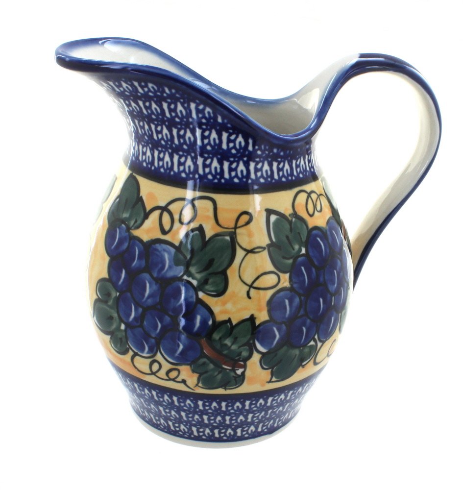 Blue Rose Polish Pottery Grapes Pitcher