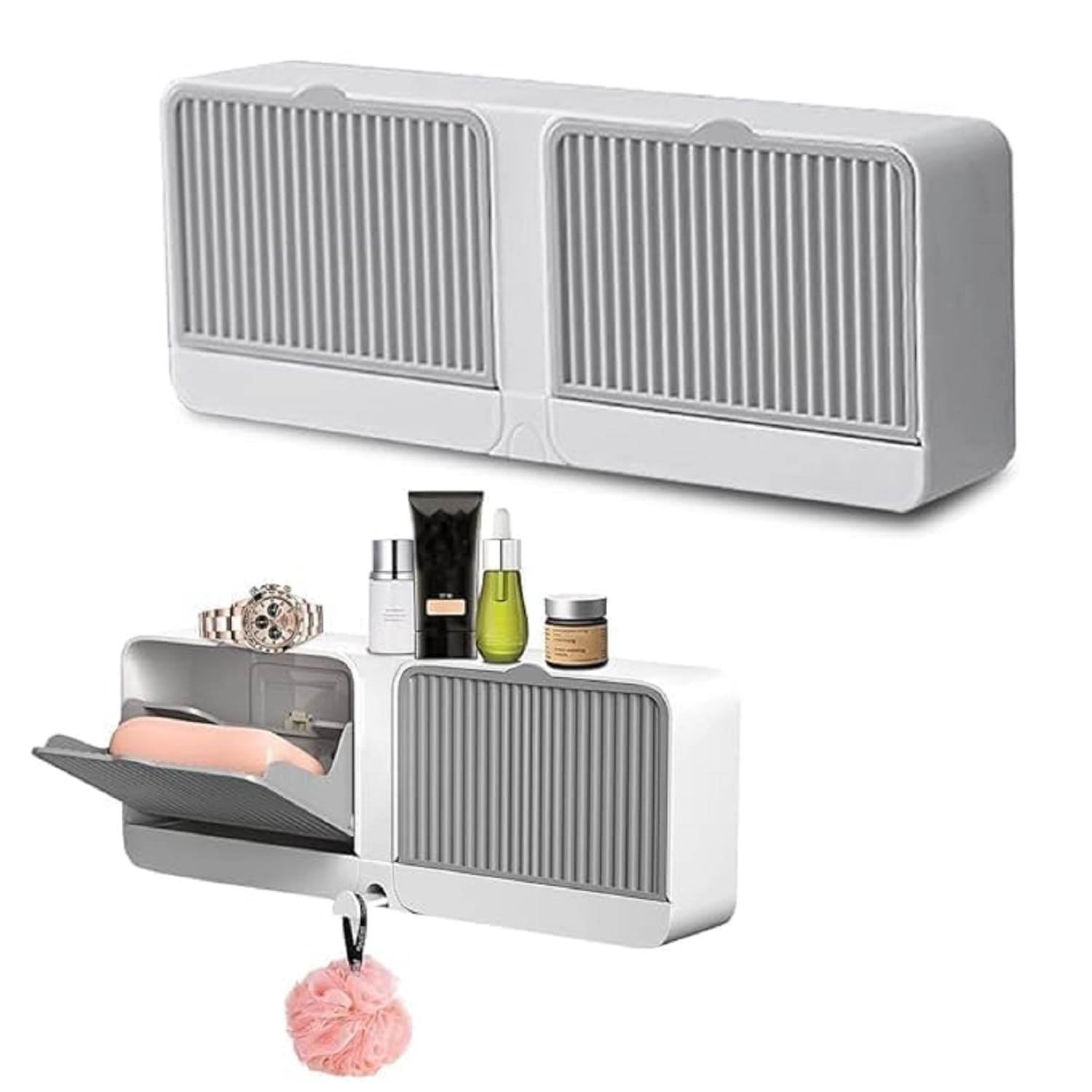 Trending 2 Grid Soap Box With Lid & Tray | Wall Mounted Storage Organizer Soap Box With Sliding Door | Multipurpose Bathroom & K