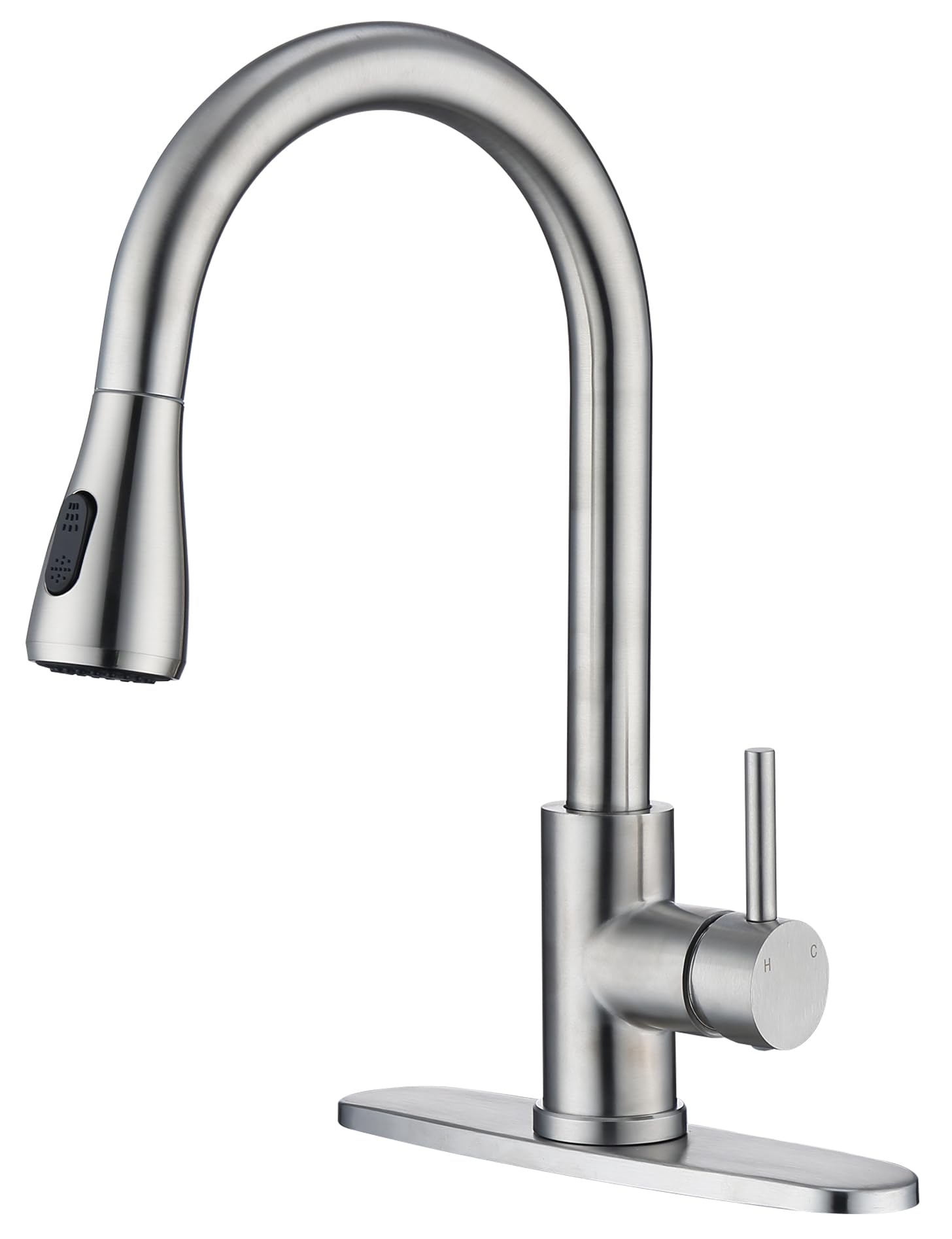 Kitchen Faucet With Pull Down Sprayer- Brushed Nickel Sink Faucets, 360 Swivel Single Handle High Arc Stainless Steel, Commercia