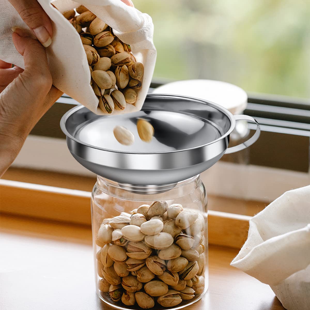 Yuntop 3 Pack Canning Funnel Set - 3-in-1 Stainless Steel Wide Mouth Funnels with Detachable Strainer, Silvery Finish