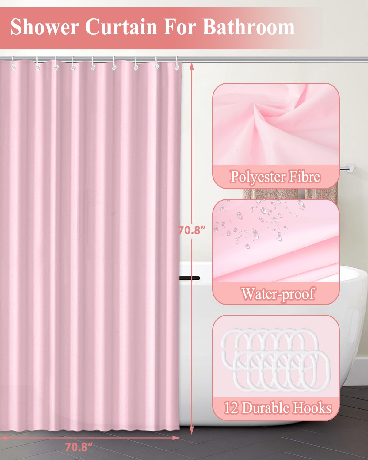 Bathroom Accessories With Shower Curtain,Pink Glass Bathroom Accessory Sets Of Soap Dispenser, Toothbrush Holder, Apothecary Jar