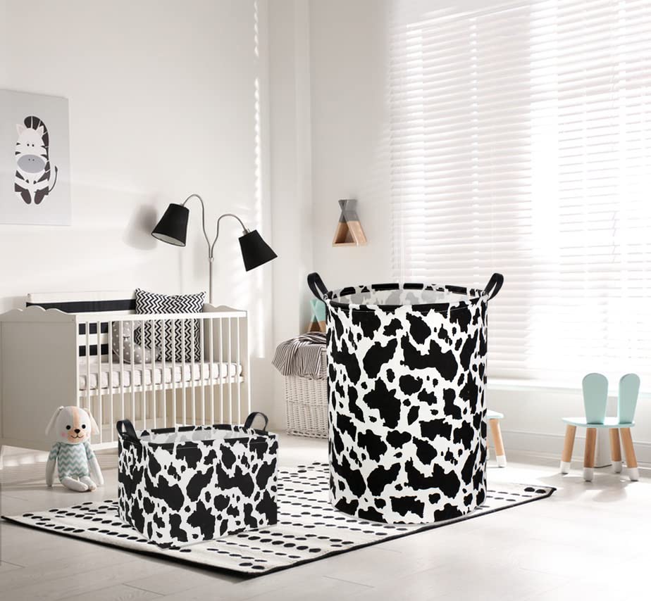 Ddbasket Rectangle Cow Basket Cow Print Storage Basket Cute Canvas Organizer Bin Kids Toy Basket For Bedroom Decor Kids Toys Boo