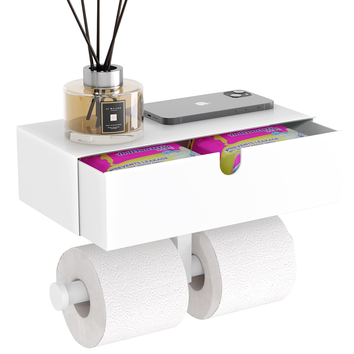 Tindbea Toilet Paper Holder With Storage - Stainless Steel Wall Mounted Toilet Paper Holder With Shelf, Flushable Wipes Holer Di