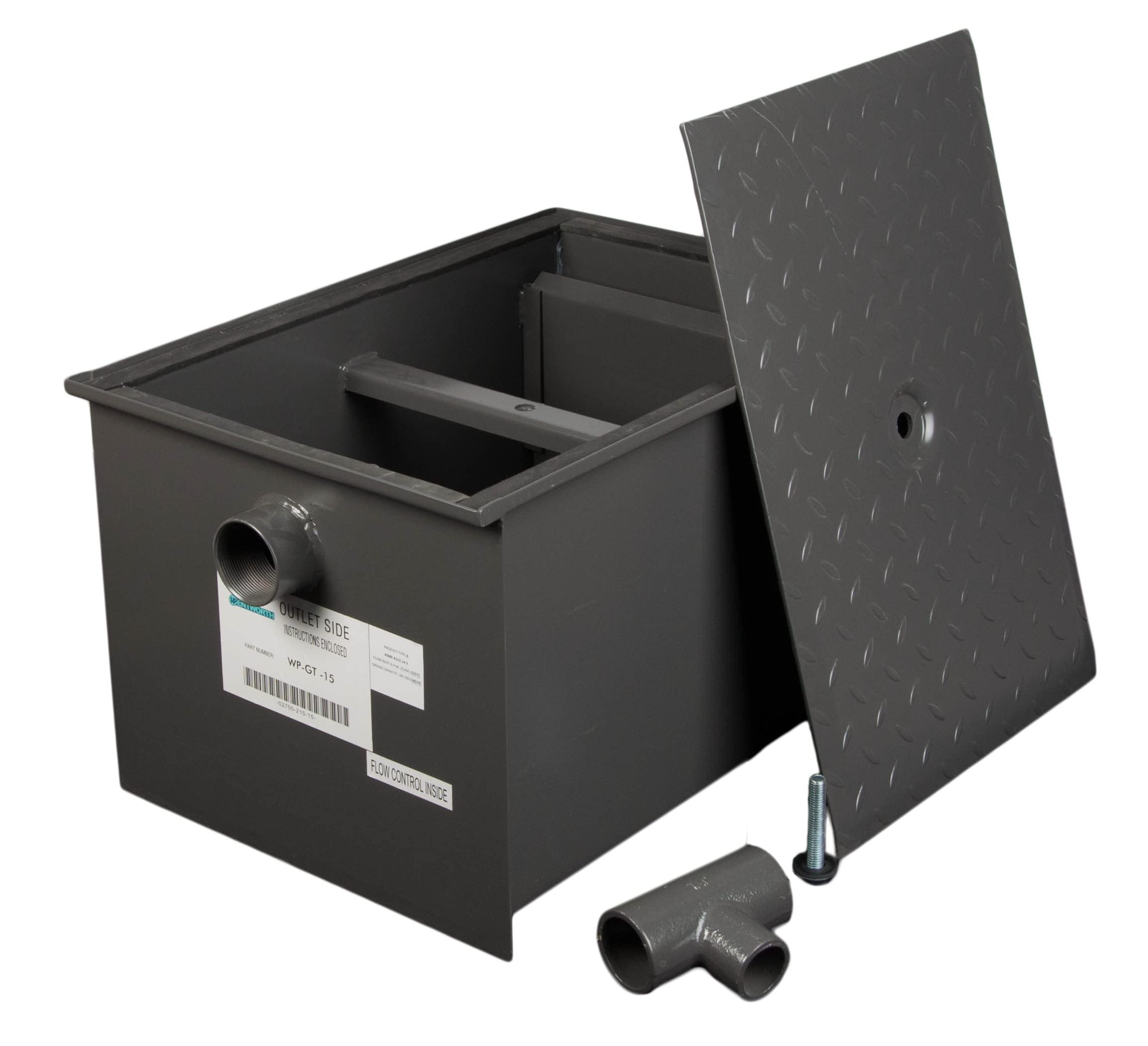 Wentworth 30 Pound Commercial Grease Trap Interceptor for Restaurant Under Sink Kitchen, 15 GPM, WP-GT-15