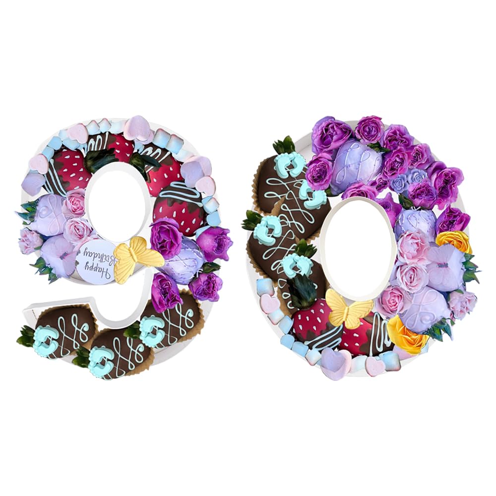 Dylcypheria 8.8inch Cardboard Number Fillable Paper Mache Sweet Candy Treat Tray Birthday Anniversary Decorative Box (60 or 90)