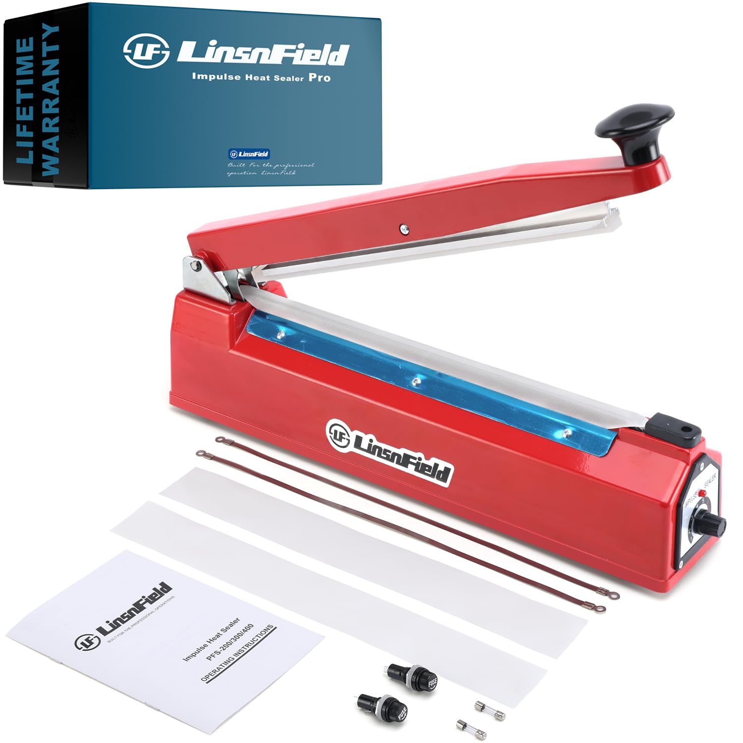 LinsnField Sealer Pro, Patented 8-inch Impulse Heat Sealer, 2-mm Sealing Width Super Heavy Duty Bag Sealing Machine with Extra 2