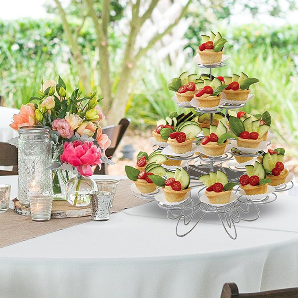 Resulzon 4-Tier Cupcake Stand -Stainless Steel Dessert Tree Tower Display For Christmas, Weddings, Birthday Parties, Weddings, C
