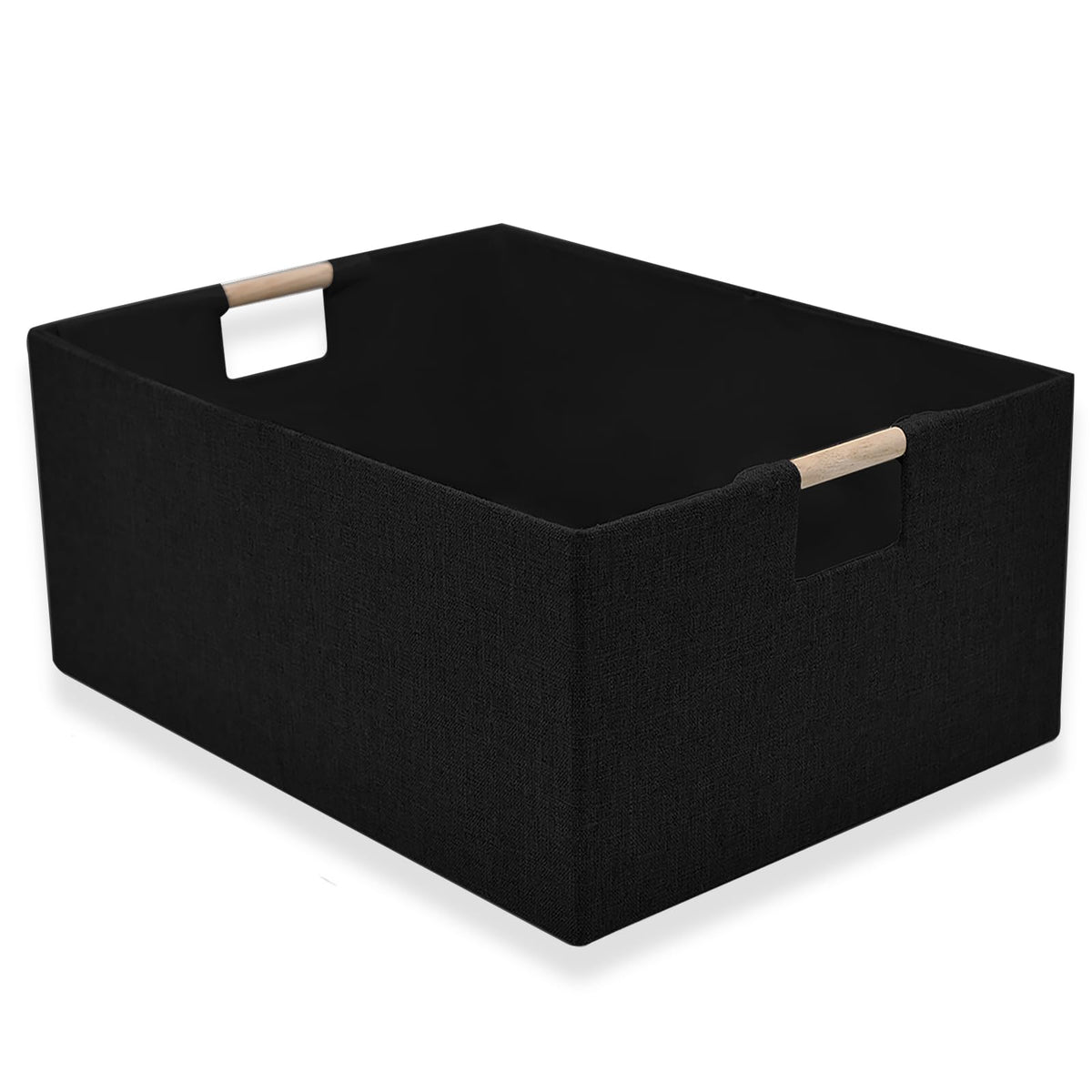 Xianshengle Fabric Storage Basket For Shelves, Collapsible Storage Bins With Wood Handles, Rectangle Closet Baskets, Wardrobe Or