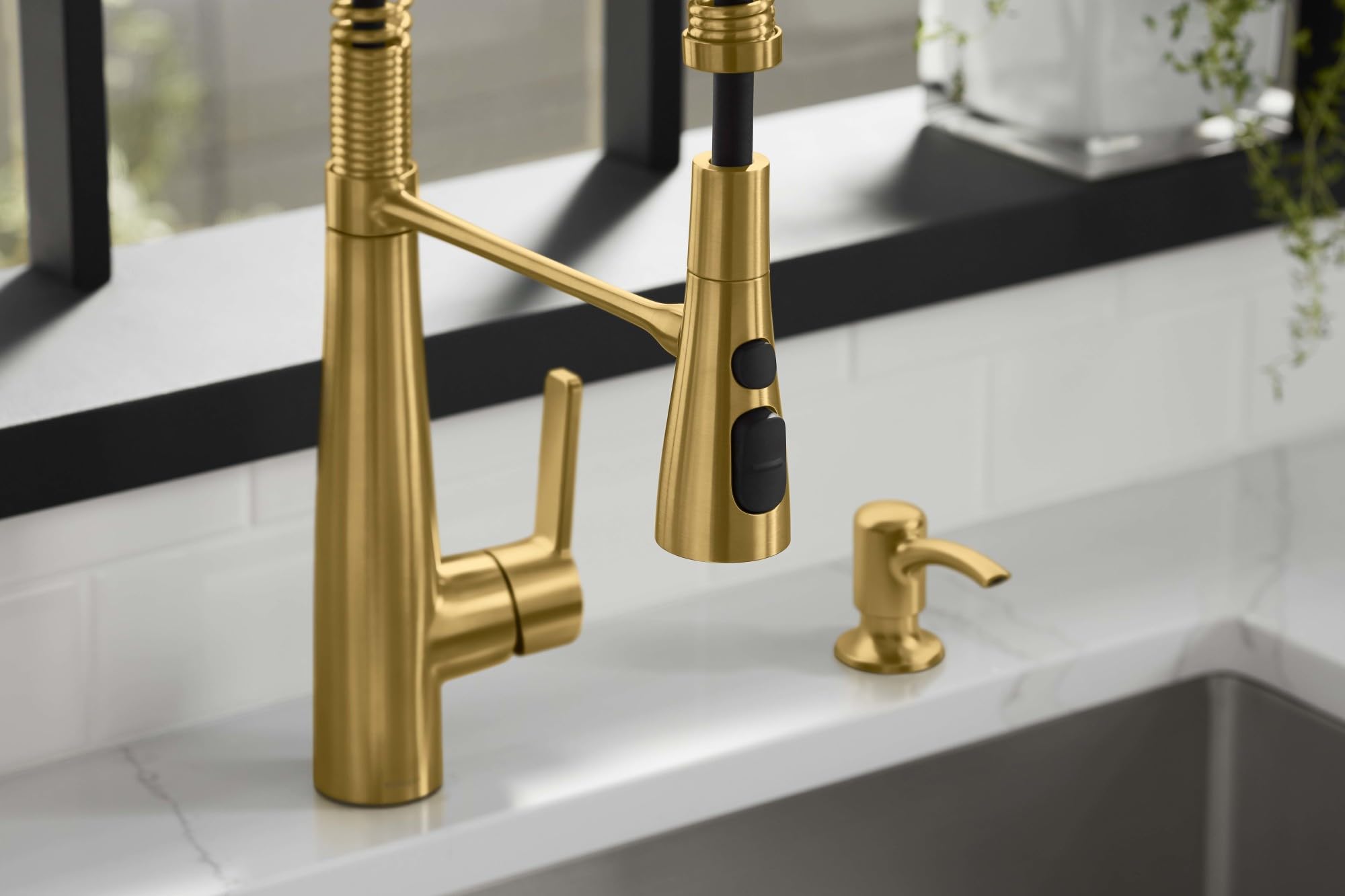 Kohler K-Rec22745-Sd-2Mb Semi-Professional Kitchen Faucet With Soap Dispenser/Lotion Dispenser, Commercial Kitchen Sink Faucet W