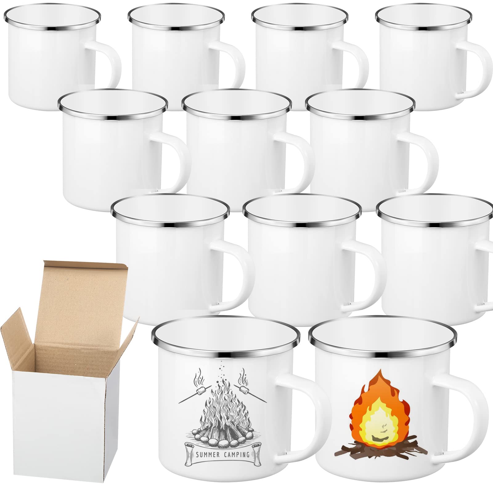 Mimorou 12 Pack Sublimation White Blanks Enamel Coffee Mug Set,12 Oz Camping Outdoor Tea Camp Drinking Cups Travel Metal Skinny