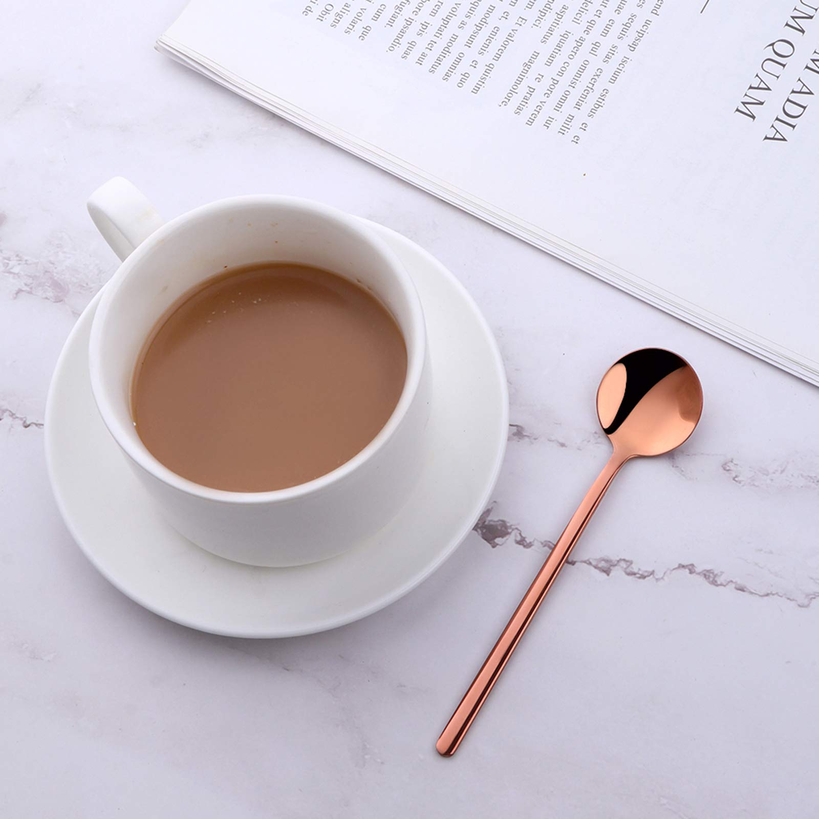 Espresso Spoons Set Of 8, Poylim Cute Small Coffee Spoons, 18/10 Stainless Steel Rose Gold Demitasse Spoons For Tea, Dessert, Ap