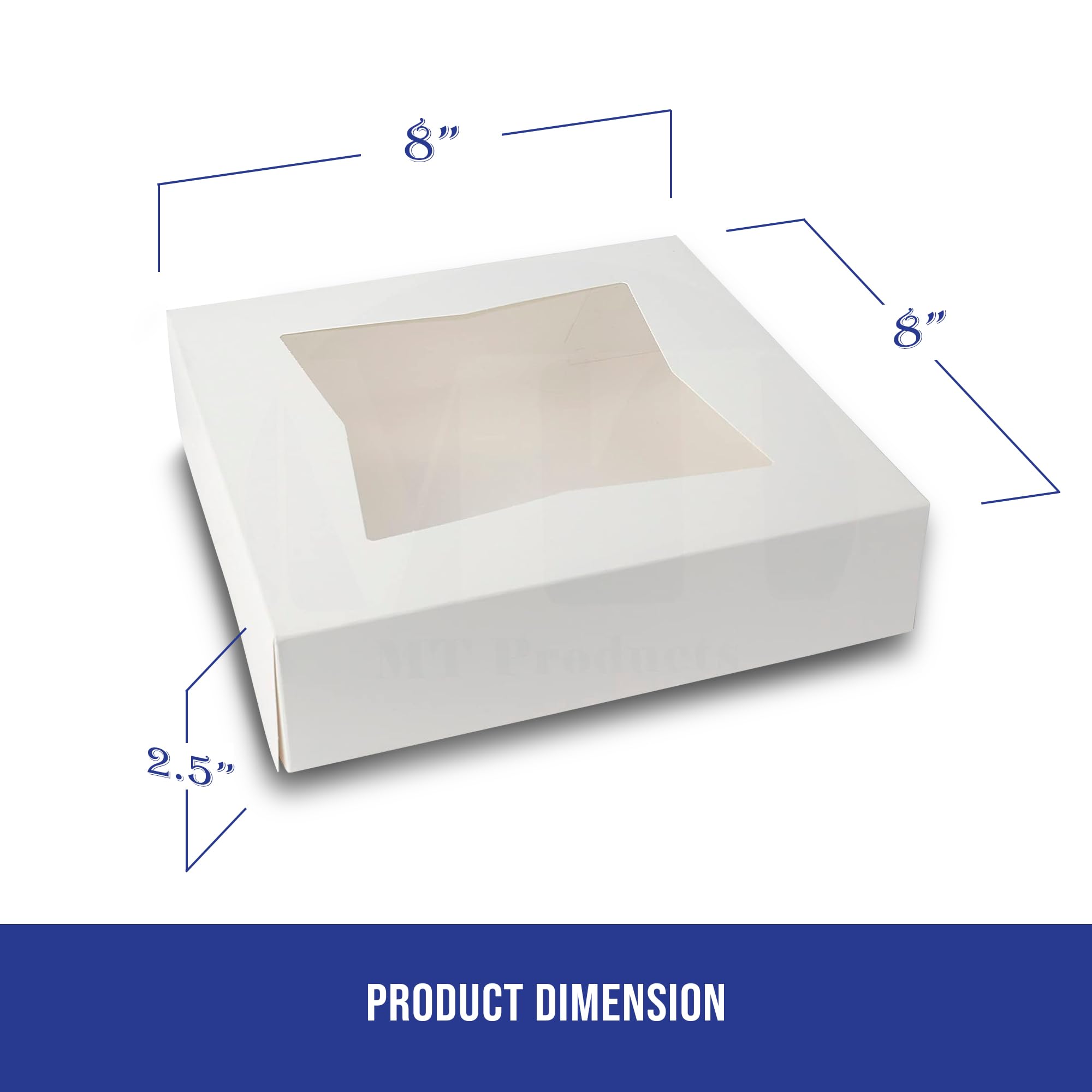 Mt Products White Cookie Boxes - Size Of 8'' X 8'' X 2.5'' - (Pack Of 25) Auto Pop-Up Bakery Boxes With Window - Made In The Usa
