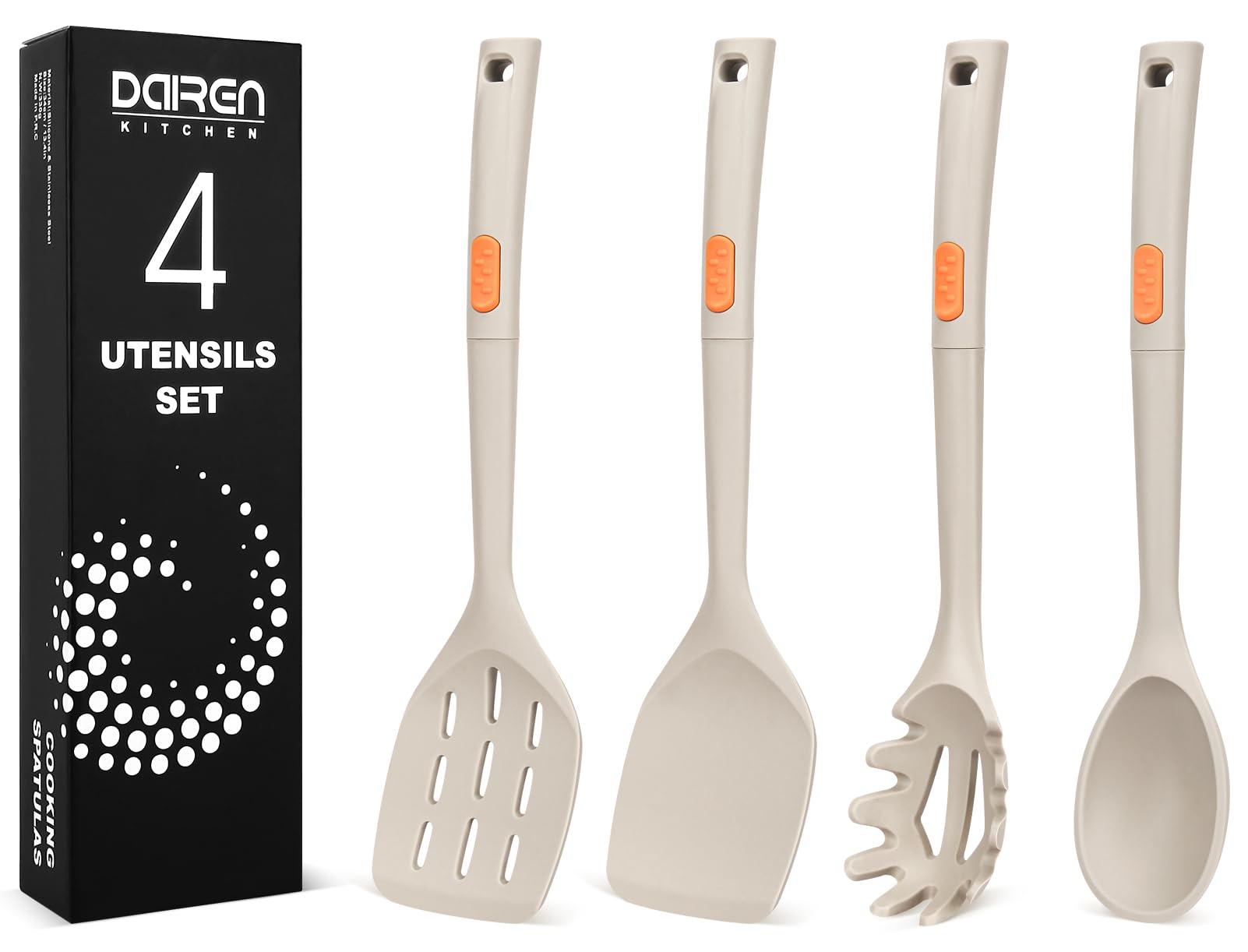 Silicone Cooking Spatulas And Spaghetti Spoons, 4 Pack Heat Resistant Full Silicone Cooking Utensils Set, Non Stick Large Kitche