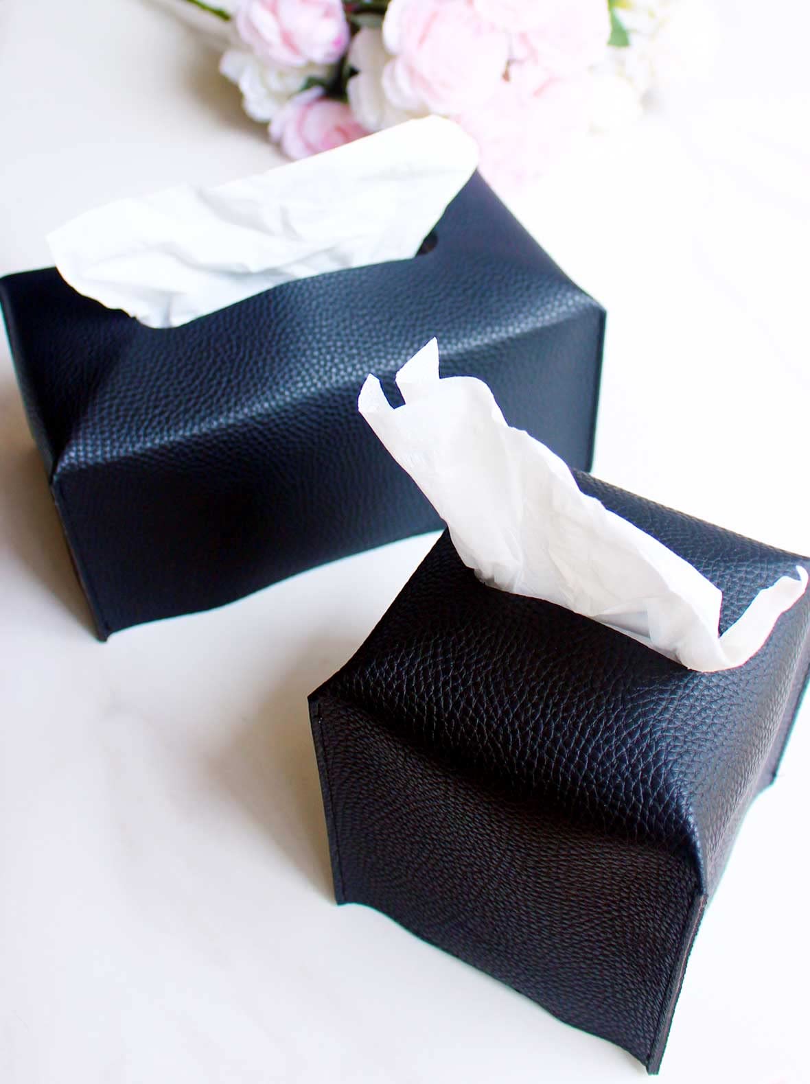Tissue Box Cover Rectangular Leather - With Bottom Belt [Jesmini, Camel] Modern Pu Leather Rectangle Tissue Holder Decorative Fo