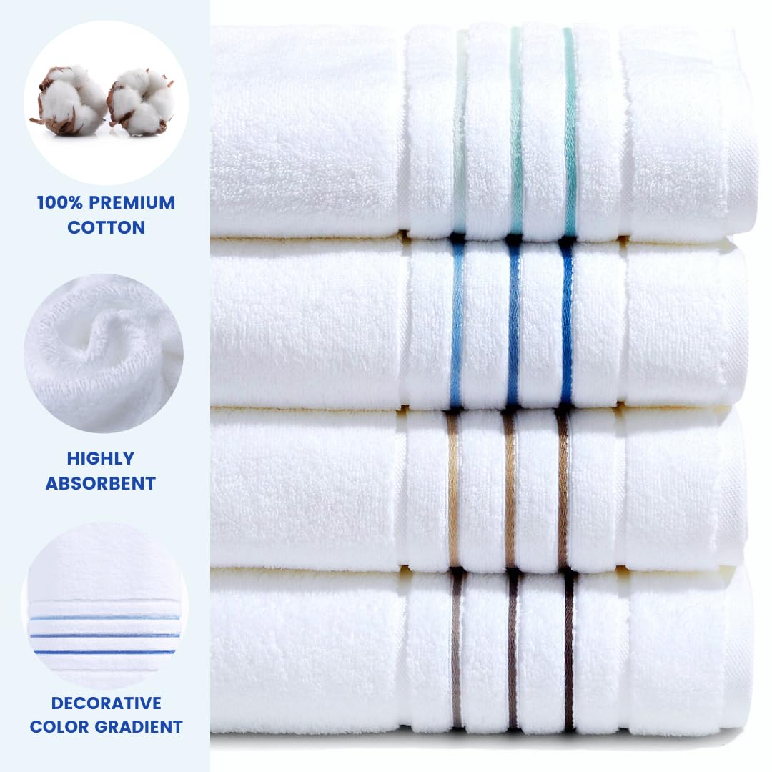 Bath Towel Set_White Towel For Bathroom, Luxury Hotel &Spa Quality, 100% Cotton .Includes 2 Large Bath Towels, 2 Hand Towels And