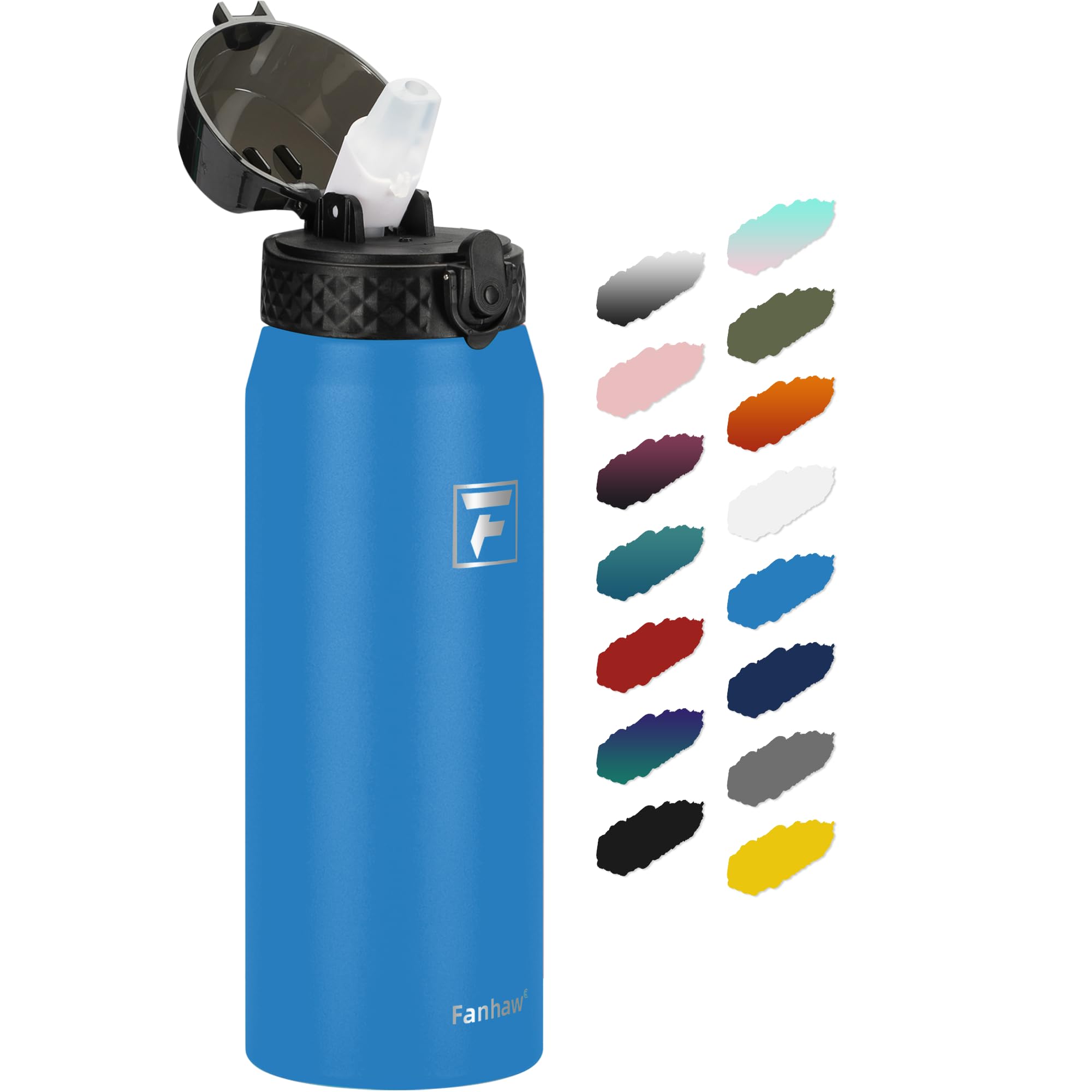 Fanhaw 24 oz Insulated Stainless Steel Water Bottle with Straw Lid, Leakproof & Anti-Dust Sports Bottle for Kids, Women & Men (S