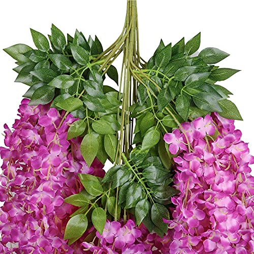 Mundeya Artificial Hanging Wisteria Flower Vine, Dark Purple - Pack Of 6