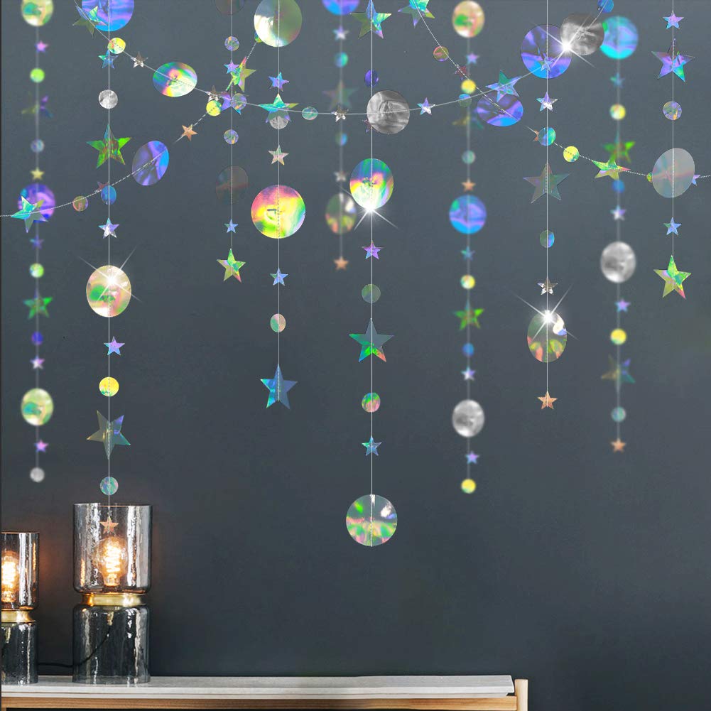 Cheerland Star Party Decoration Iridescent Party Supplies Holographic Twinkle Little Stars Garlands Euphoria Hanging Decor Disco