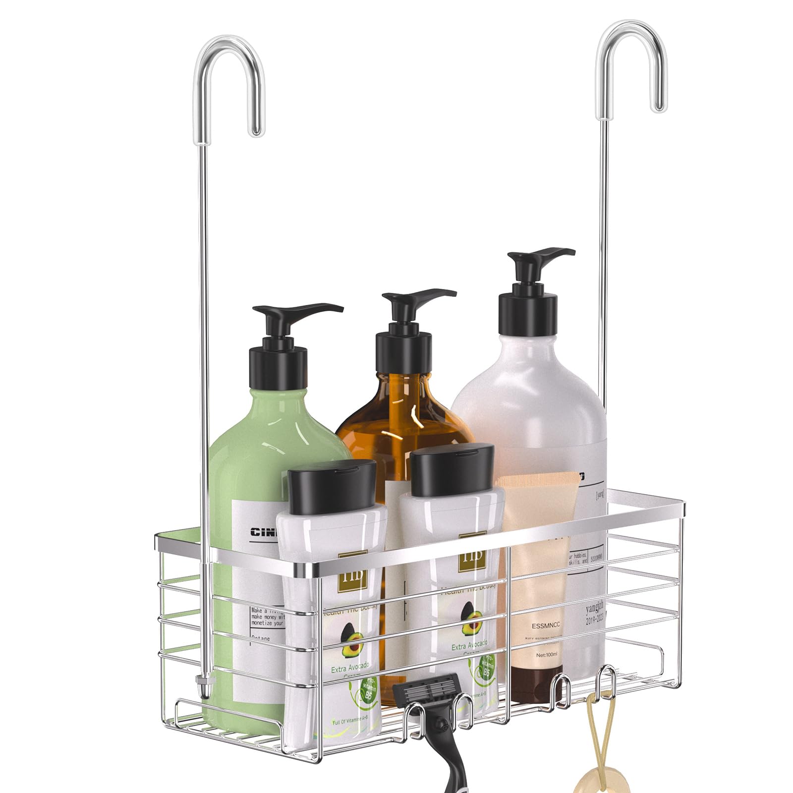 Yuoros Shower Caddy Hanging, Over The Door Shower Organizer Rack 304 Stainless Steel Rustproof (Silver)