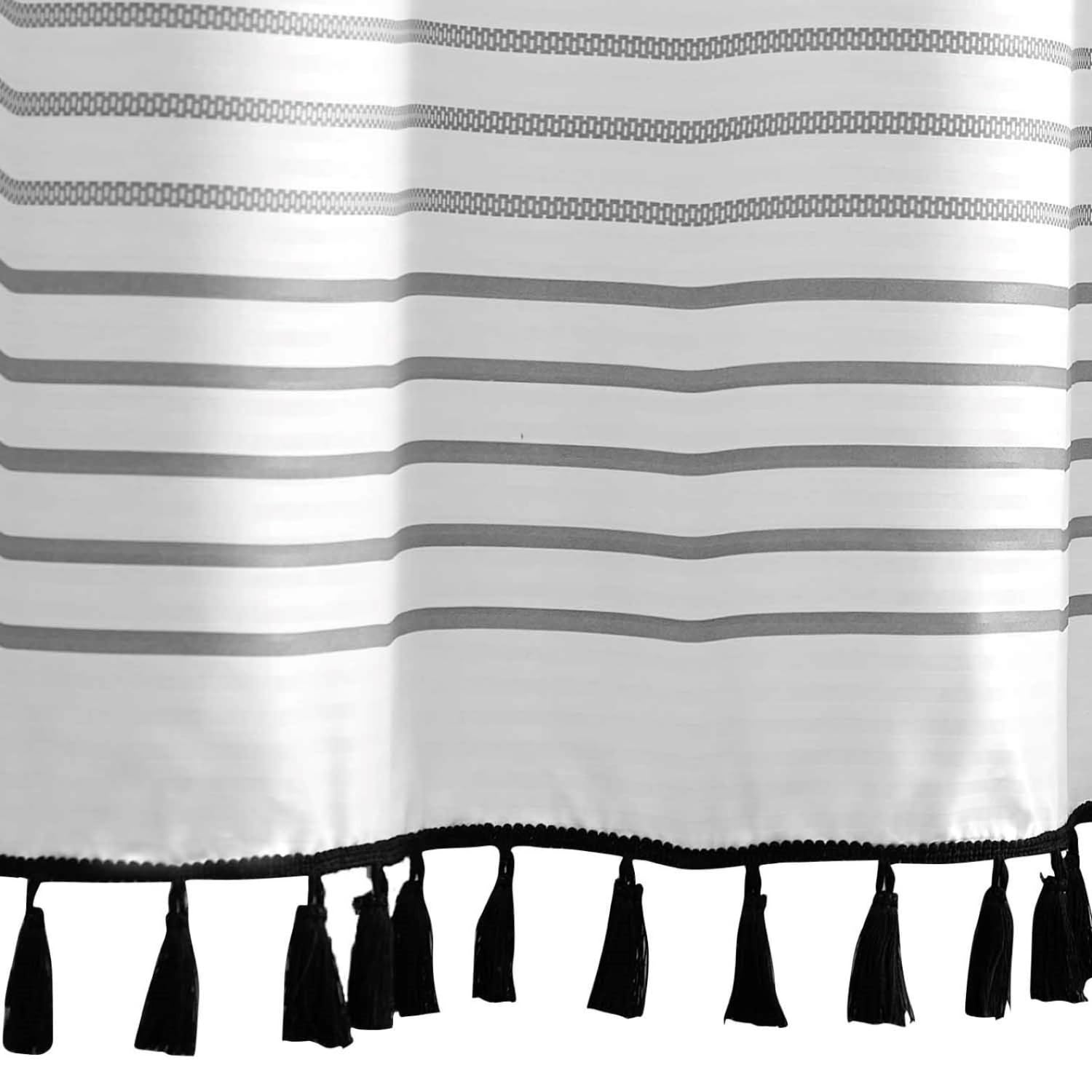 Jinchan Grey And White Boho Shower Curtain With Tassels Fabric Striped Shower Curtain For Bathroom Modern Shower Curtain Waterpr
