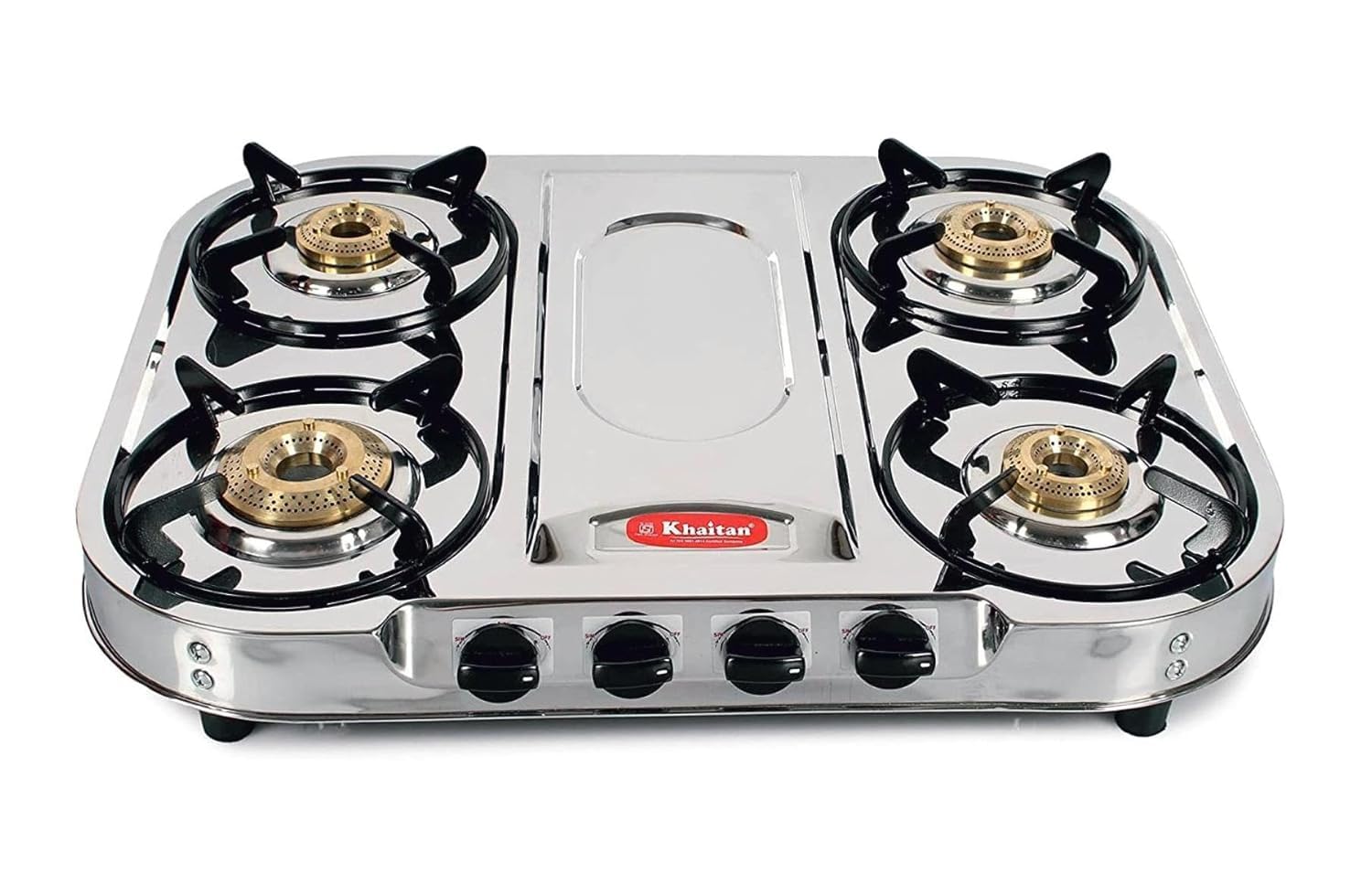 Khaitan 4 Burner Draw Ft Stainless Steel Manual Gas Stove With 1 Year Warranty (Isi Approved)