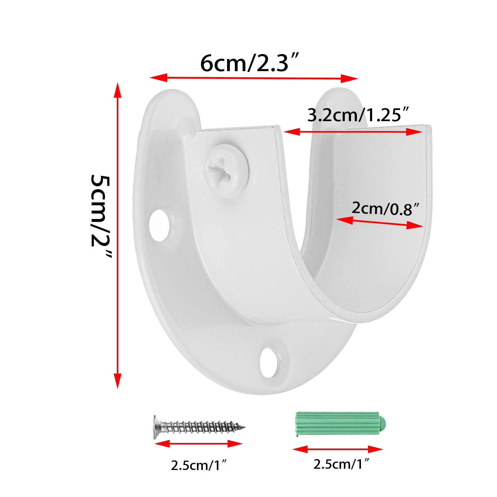 Ownmy 6 Packs Closet Rod End Supports Curtain Flange Rod Holder 1-1/4'' Diameter, U Shaped Stainless Steel Closet Pole Sockets O