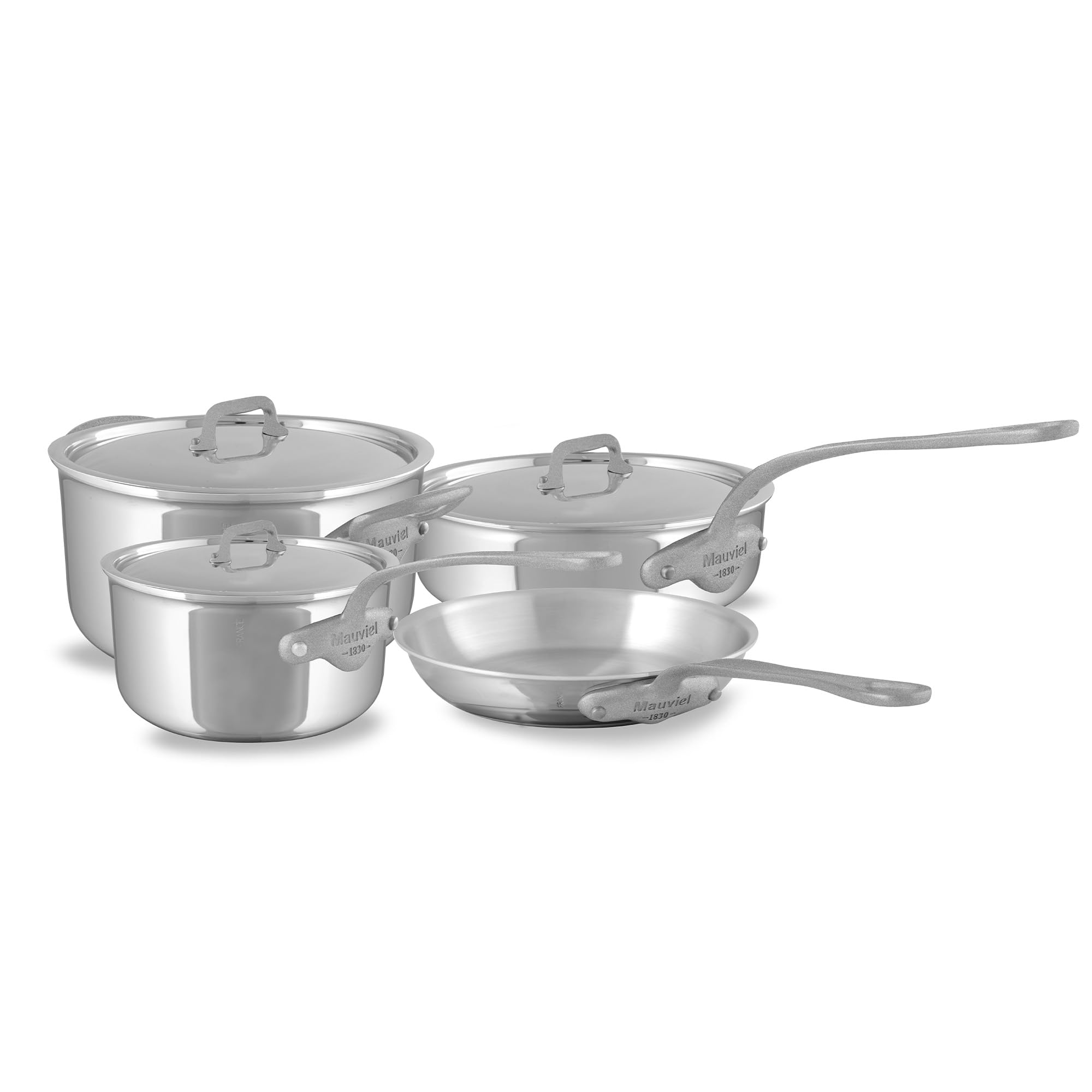 Mauviel MCook SB 5Ply Stainless Steel 7Piece Cookware Set With Brushed Cast Stainless Steel Handles, Made In France
