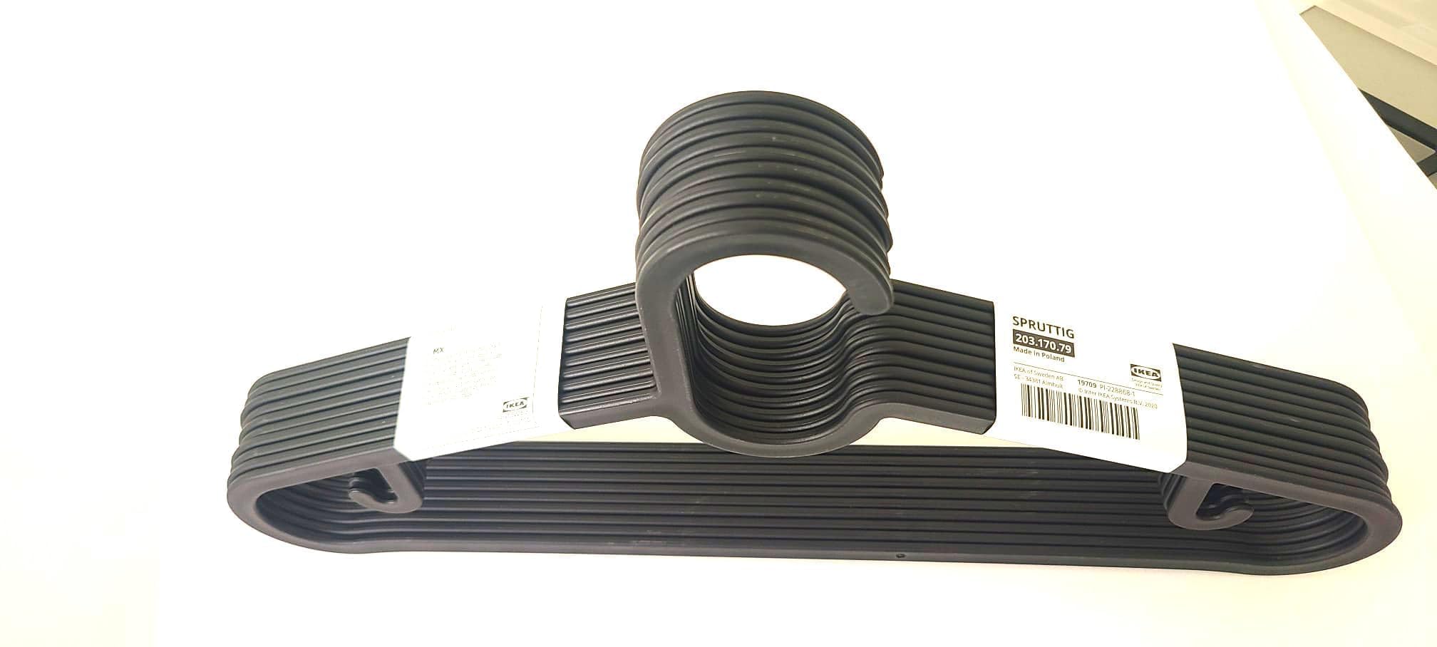 Ikea Spruttig Lightweight Clothes Hangers, Black, Plastic - Set Of 20, 29Cm
