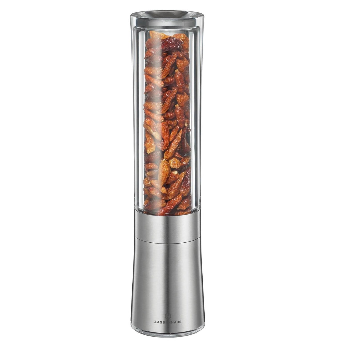 Zassenhaus Diavolo Chili Mill, Stainless Steel/Acrylic, Silver, 9 X 12 X 16 Cm