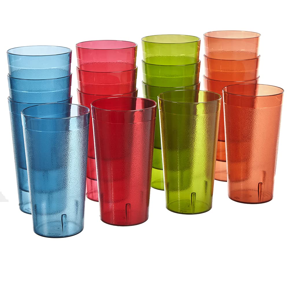 US Acrylic Cafe Plastic Reusable Tumblers (Set of 16) 20-ounce Water Cups Assorted Colors | Restaurant Style Drinking Glasses Va